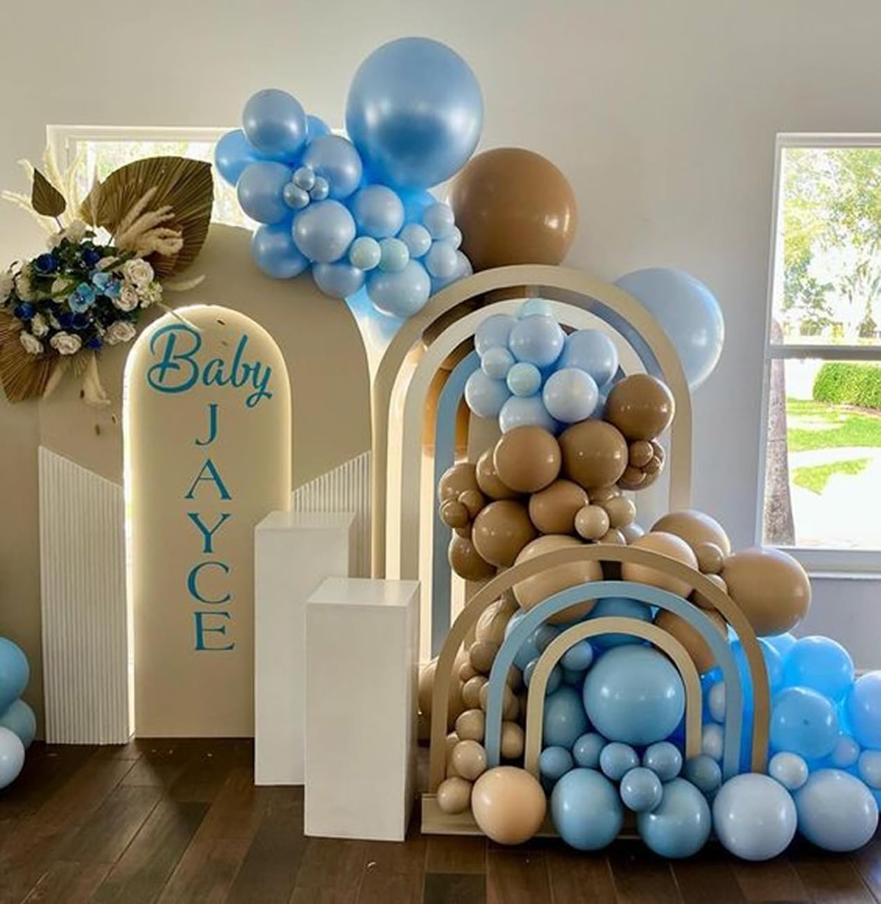 Blue and Brown Balloons, 12inch Bear Balloons Pastel Blue Beige Brown Latex Ballons, Baby Blue Cream Coffee Party Balloon For Teddy Bear Birthday Baby Shower Decorations