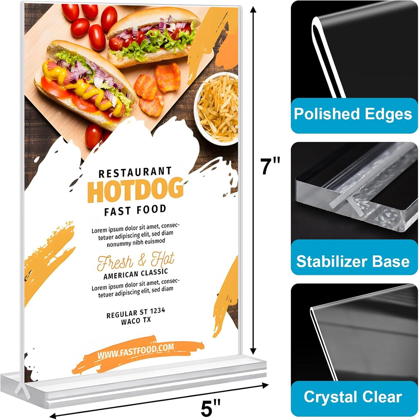 Acrylic Sign Holder 5x7, 10 Pack Clear Double Sided Table Menu Vertical Display Stand Desktop Display Stand Paper Holder Table Sign Suitable for Restaurants Office Store Show Fair