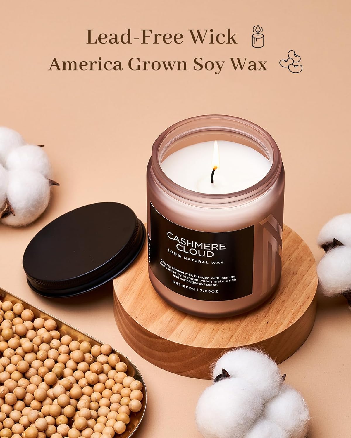 M&SENSE Creamy Almond Milk Scented Candles, Organic Natural Soy Wax Clean Non Toixc 7.05oz 50 Hour Slow Burning Candle for Bedroom Kitchen Home Decor, Housewarming Gifts for Women Men