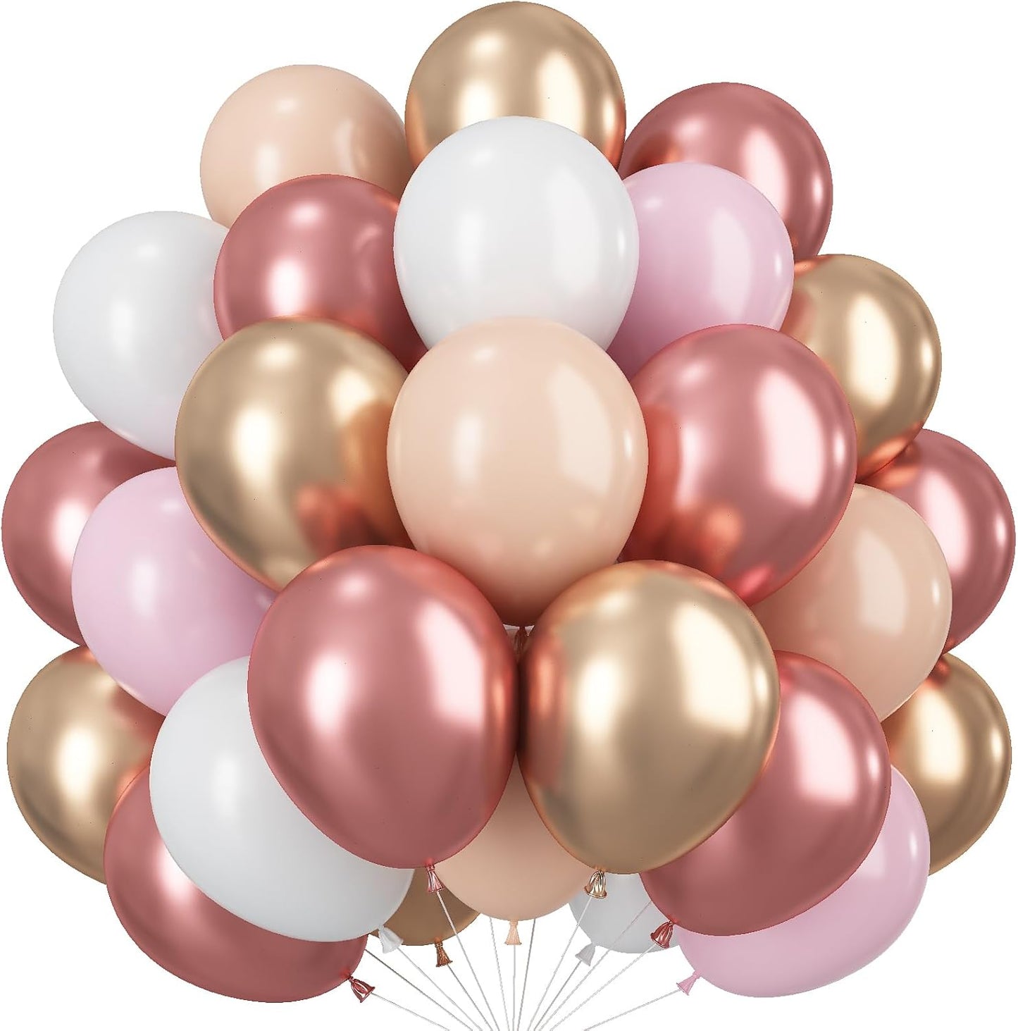 Rose Gold Balloons, 60 Pcs 12 Inch Nude Pastel Pink Balloons, Beige Metallic Gold Matte White Balloon for Boho Wedding Bridal Shower Princess Party Girls Women Birthday Baby Shower Decoration Supplies
