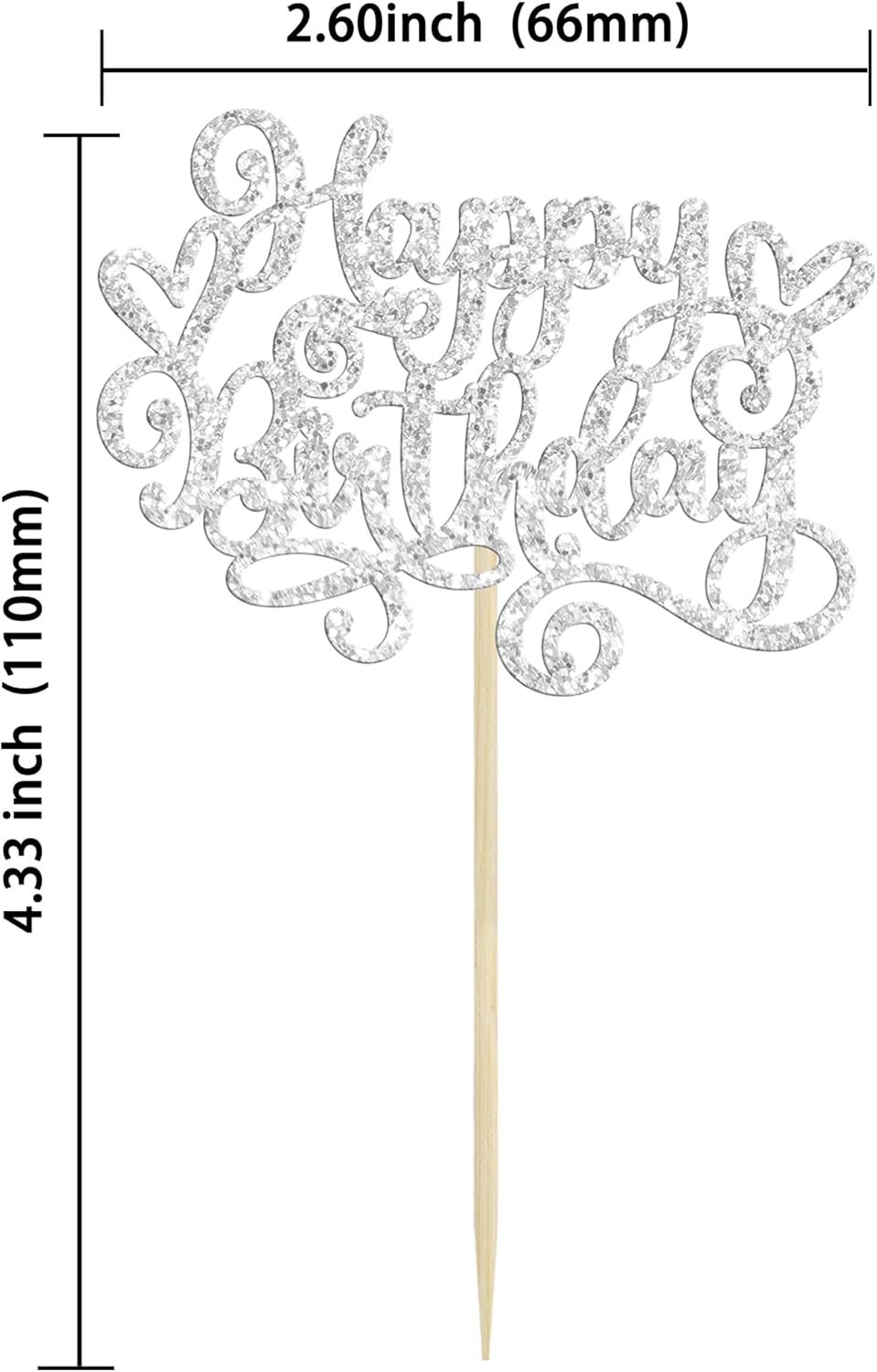 Gyufise 24Pcs Happy Birthday Cupcake Toppers Glitter Happy Birthday Cupcake Picks for Celebrating Happy Birthday Party Decor Anniversary Theme Party Cake Decorations Supplies Silver