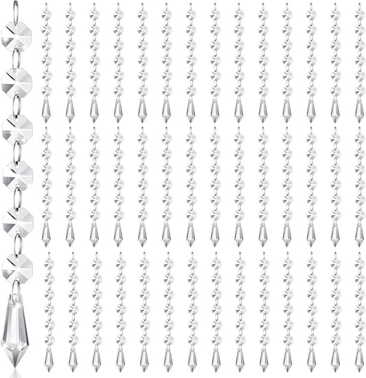 Nuenen 100 Pcs Acrylic Hanging Crystals for Centerpieces Chandelier Clear Crystal Garland Strands Ornament Acrylic Clear Beads Prisms Pendant for Christmas Tree Window Home Decoration(Icicle)