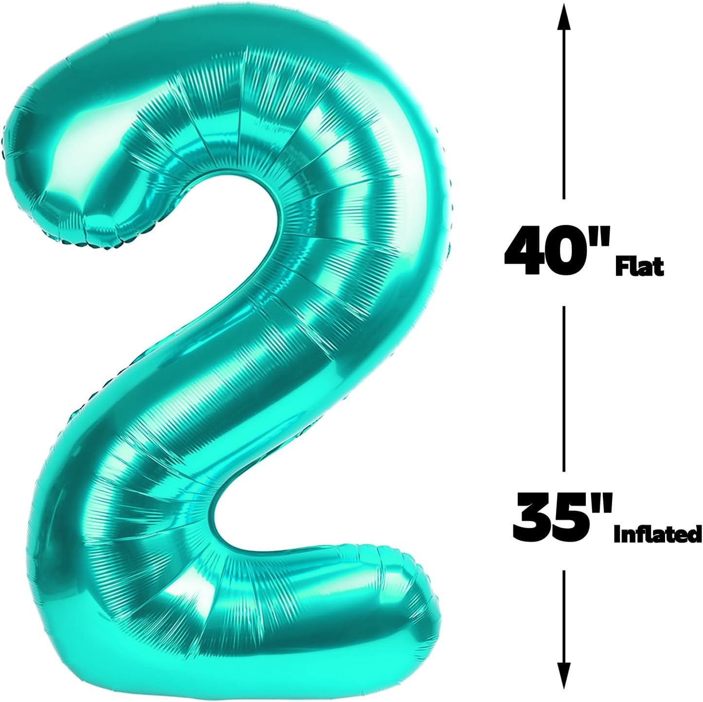 Big 40 Inch Teal Blue 2 Number Balloon Birthday Decoration, Teal Blue Number 2 Helium Balloons 12 20 22 23 24 26 28 32 42 Celebration, Boy Girl Baby Anniversary Party Graduations Supplies