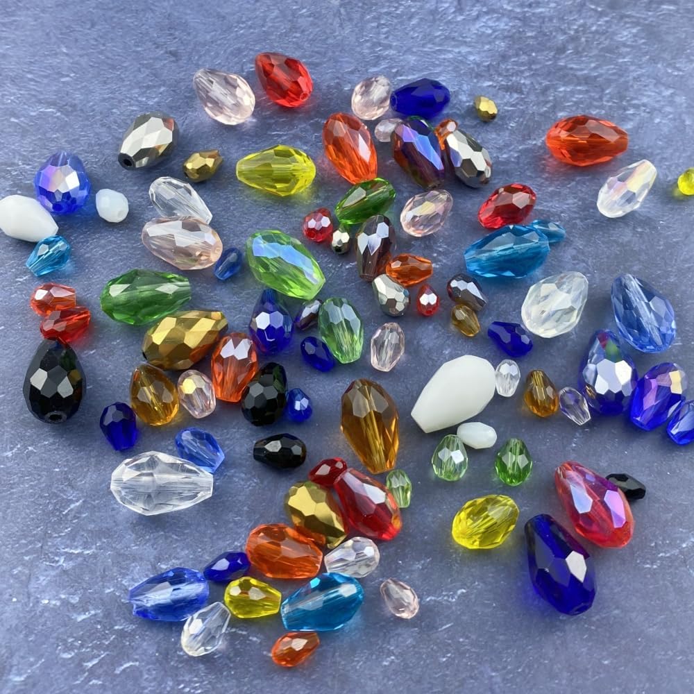 130pcs 6x8mm Teardrop Crystal Glass Beads Vertical Hole Faceted Glass Teardrop Spacer Beads for Bracelets Necklace Earring DIY Jewelry Making Craft(Pink AB)