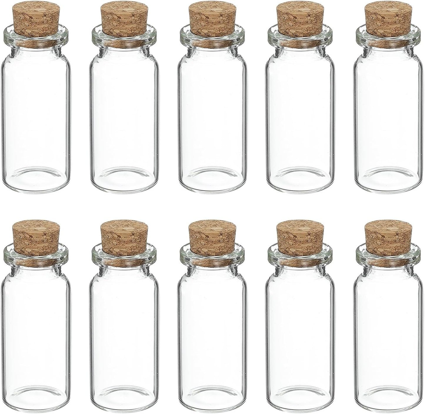 uxcell 10Pcs Mini Glass Bottles with Cork Stoppers, 10ml Small Clear Bottles Glass Empty Jars Vials for DIY Crafts Party Wedding Decor Favors