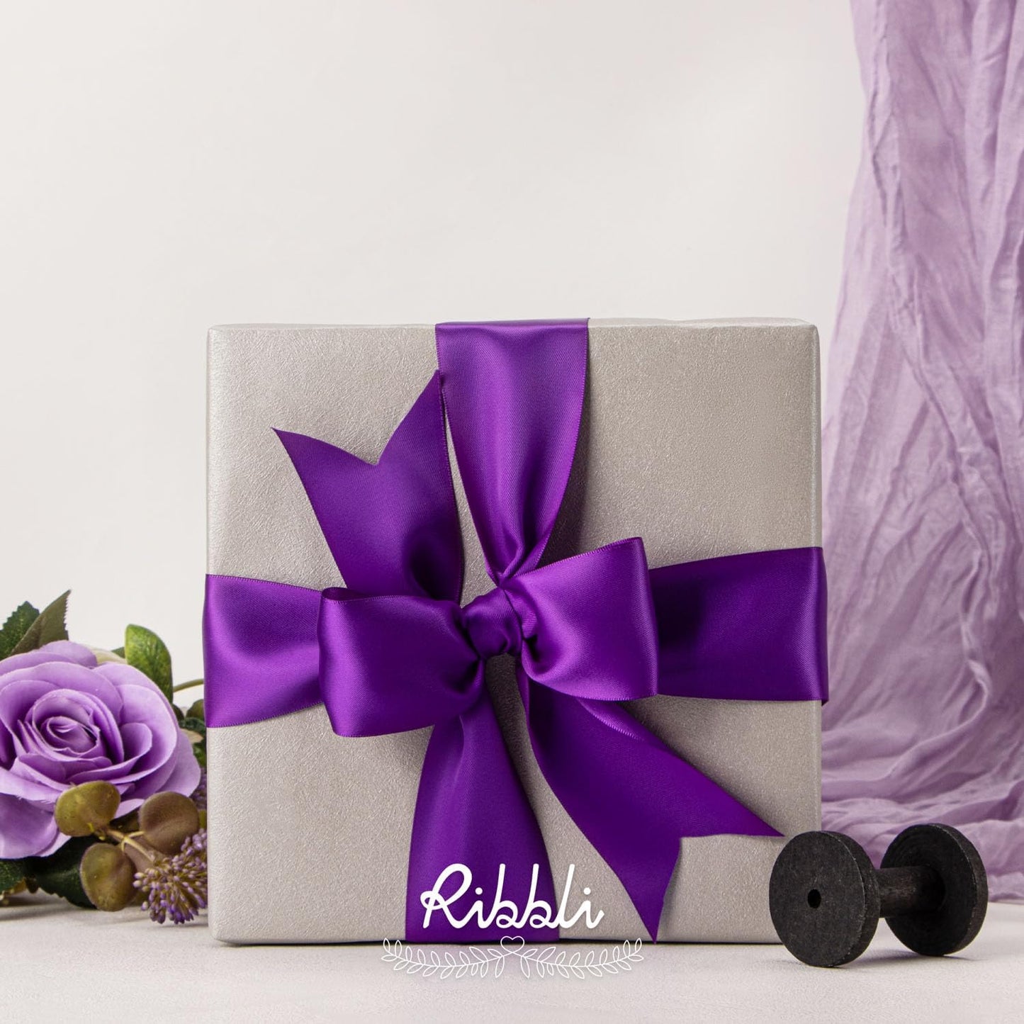 Ribbli Purple Satin Ribbon 2 Inch x Continuous 10 Yards, Double Faced Satin Ribbon Use for Bows Bouquet,Gift Wrapping,Floral Arrangement,Wedding Decoration
