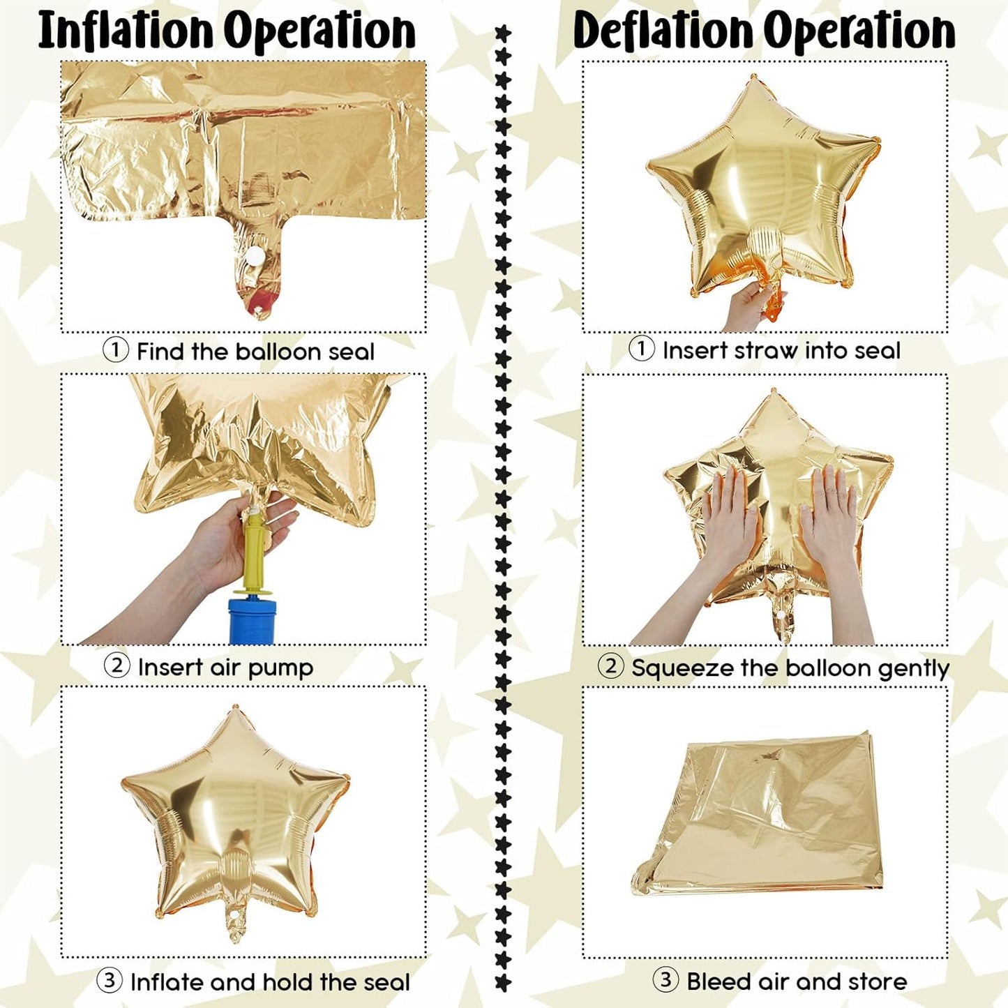 Gold Star Foil Balloons, 18 Inch Light Gold Stars Shape Foil Helium Balloons, 10 Pcs Large Light Yellow Pentagram Balloon Party Decorations for Birthday Wedding Baby Shower Graduation Supplies