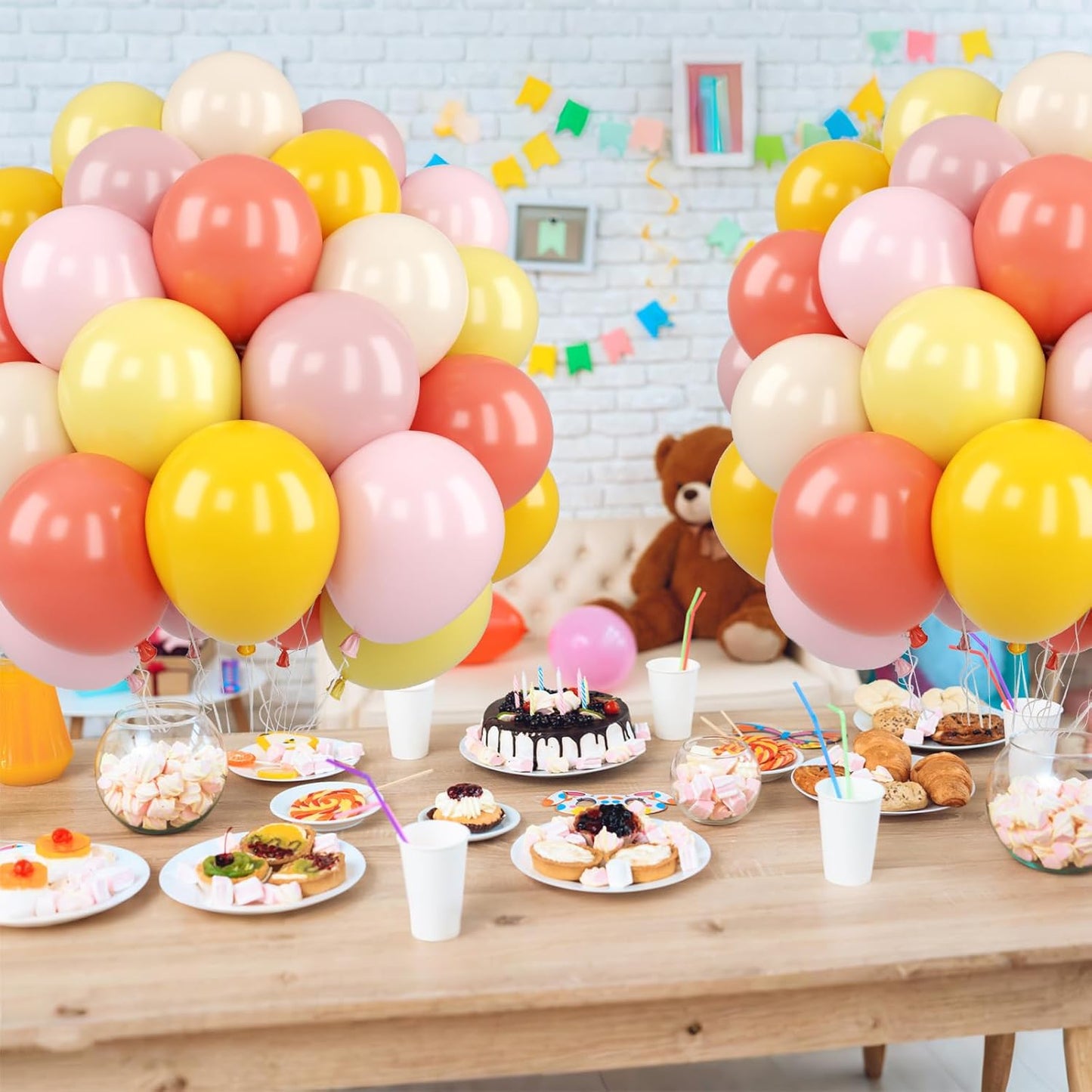 Pink and Yellow Balloon,50PCS 12 Inch Boho Pink Balloons Retro Orange Pastel Pink Yellow Nude Ballons for Girls Birthday Autumn Baby Shower Wedding Engagement Flower Fall Party Decorations