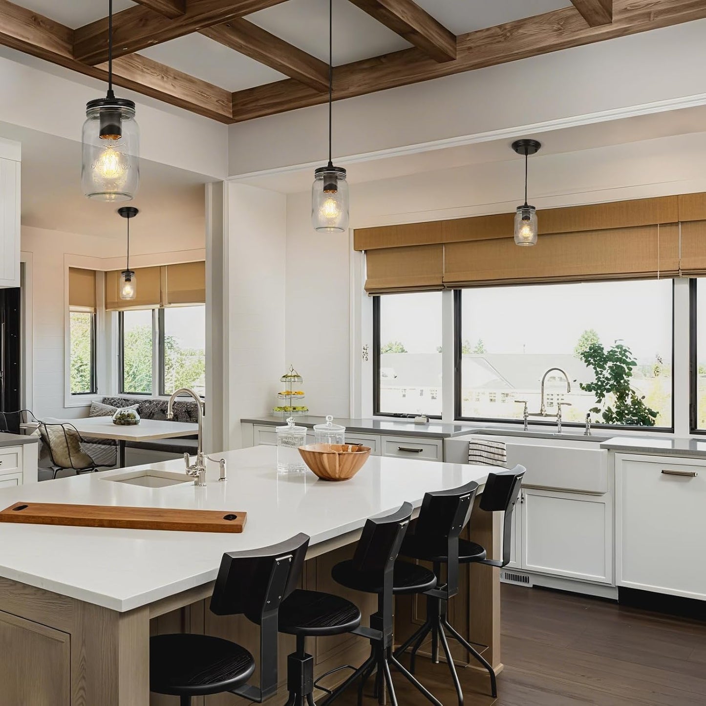 Black Pendant Lights, 2 Pack Clear Glass Pendant Lights Kitchen Island, Farmhouse Mason Jar Pendant Lighting, Mini Hanging Lights for Kitchen Sink Dining Room Bedroom Hallway