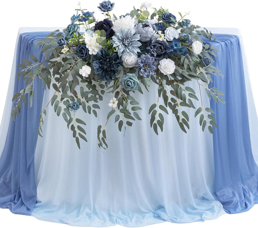 TINGE TIME Artificial Sweetheart Flower Swag with Table Cloth and Table Runner, Pack of 3 Floral Arrangement for Wedding Sweetheart Table Centerpiece Decoration (Dusty Blue)
