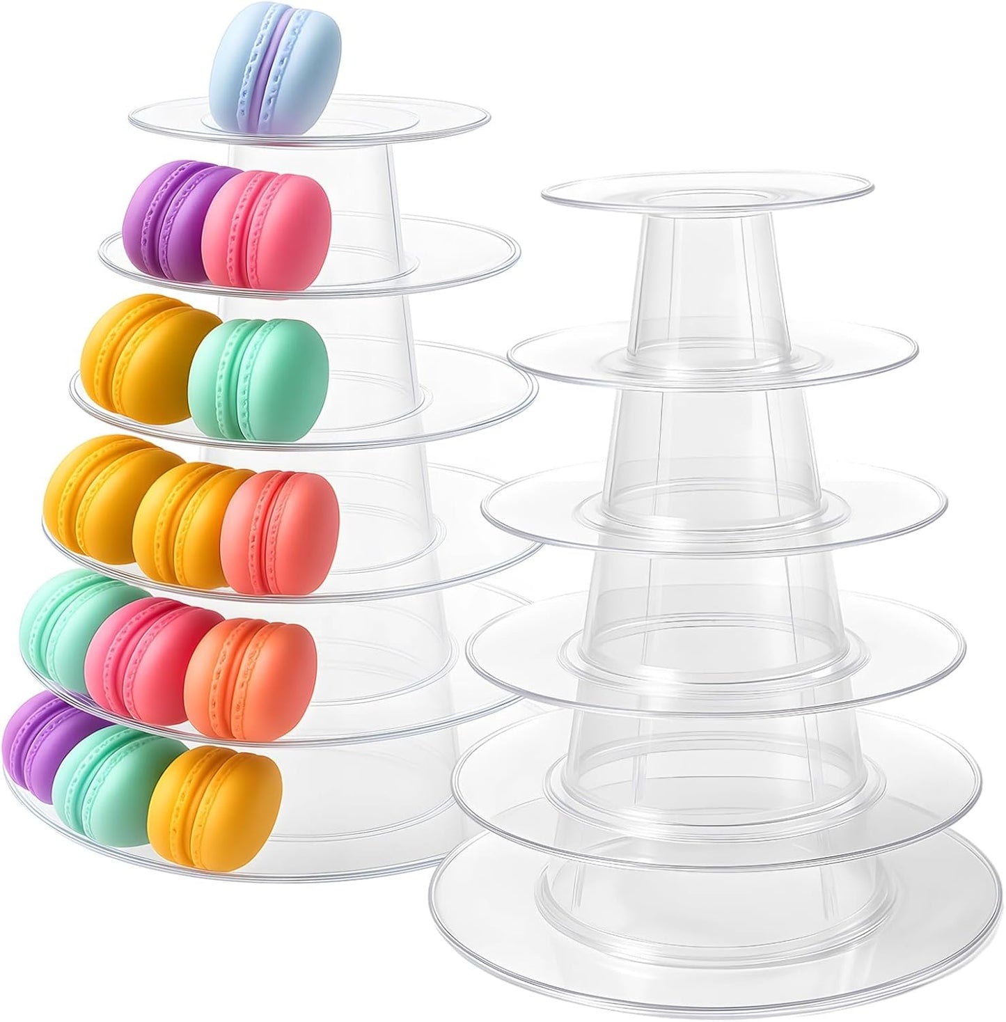 6-Tier Macaron Display Tower, Multi-Functional Cake Stand for Weddings & Parties, Set of 2, Includes Clear Plastic Design, Holds Up to 95 Macarons