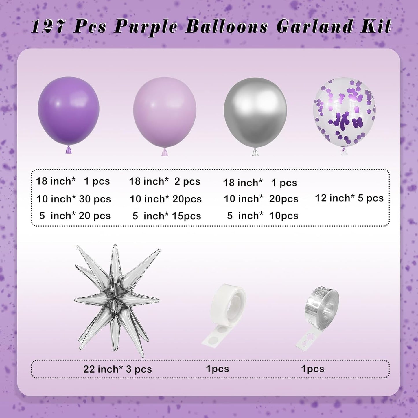 Purple Balloons Garland Arch Kit,127PCS Lavender Purple Light Purple Confetti Latex Metal Aluminum Foil Balloons for Baby Shower Ladies Birthday Wedding Party Decor Supplies
