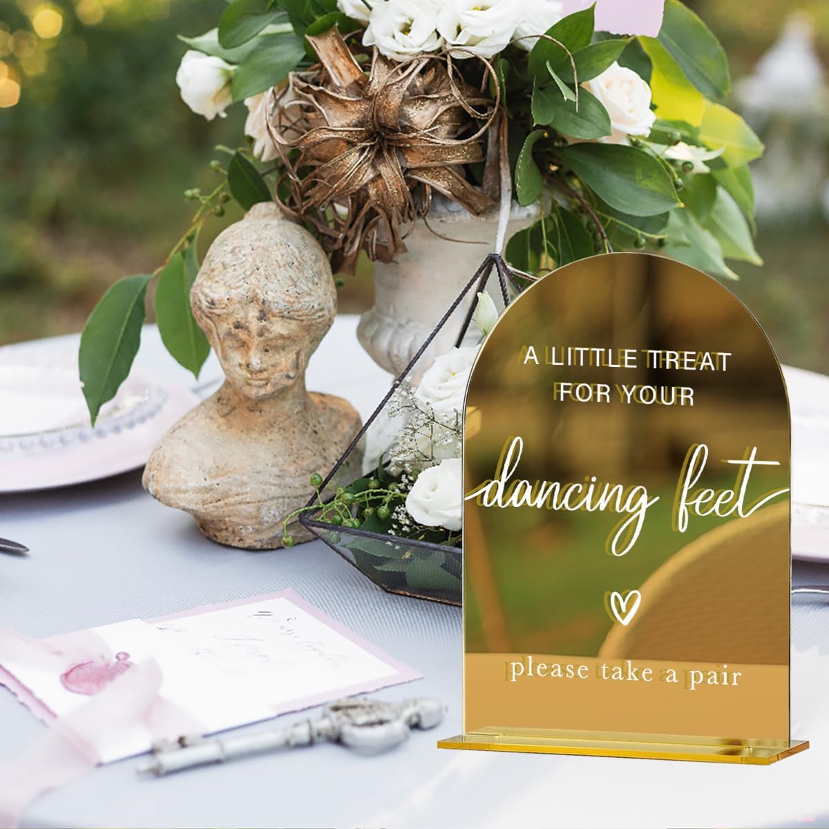 Acrylic Wedding Sign, Bridal Shower Decorations, A Little Treat for Your Dancing Feet Sign for Ceremony, Modern Font Table Signs, Gold Mirror Arched Acrylic Tabletop Signs for Wedding Reception