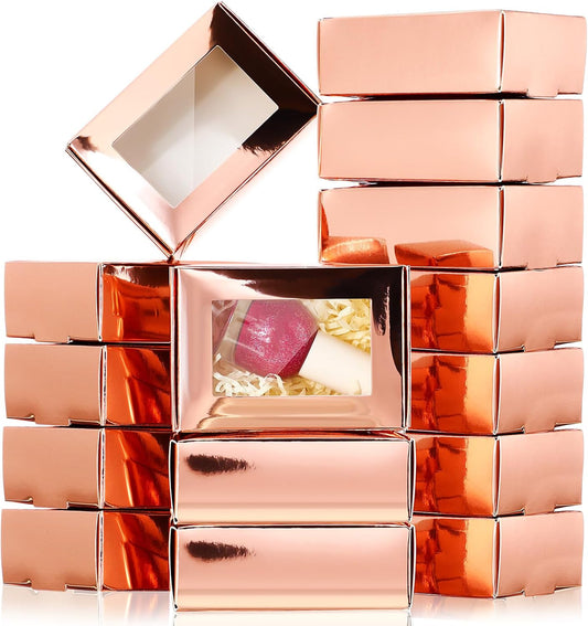 Zonon 30 Pcs Soap Boxes for Homemade Packaging, Mini Kraft Treat Boxes with Window for Bakery Candy Soap Making Gift Packaging(3.5 x 2.4 x 1.2 Inch,Rose Gold)