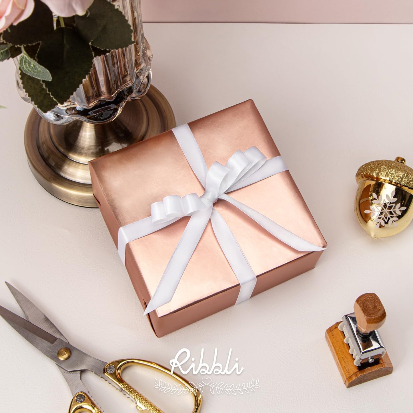 Ribbli Double Faced White Satin Ribbon,1/2” x Continuous 25 Yards,Use for Bows Bouquet,Gift Wrapping,Floral Arrangement