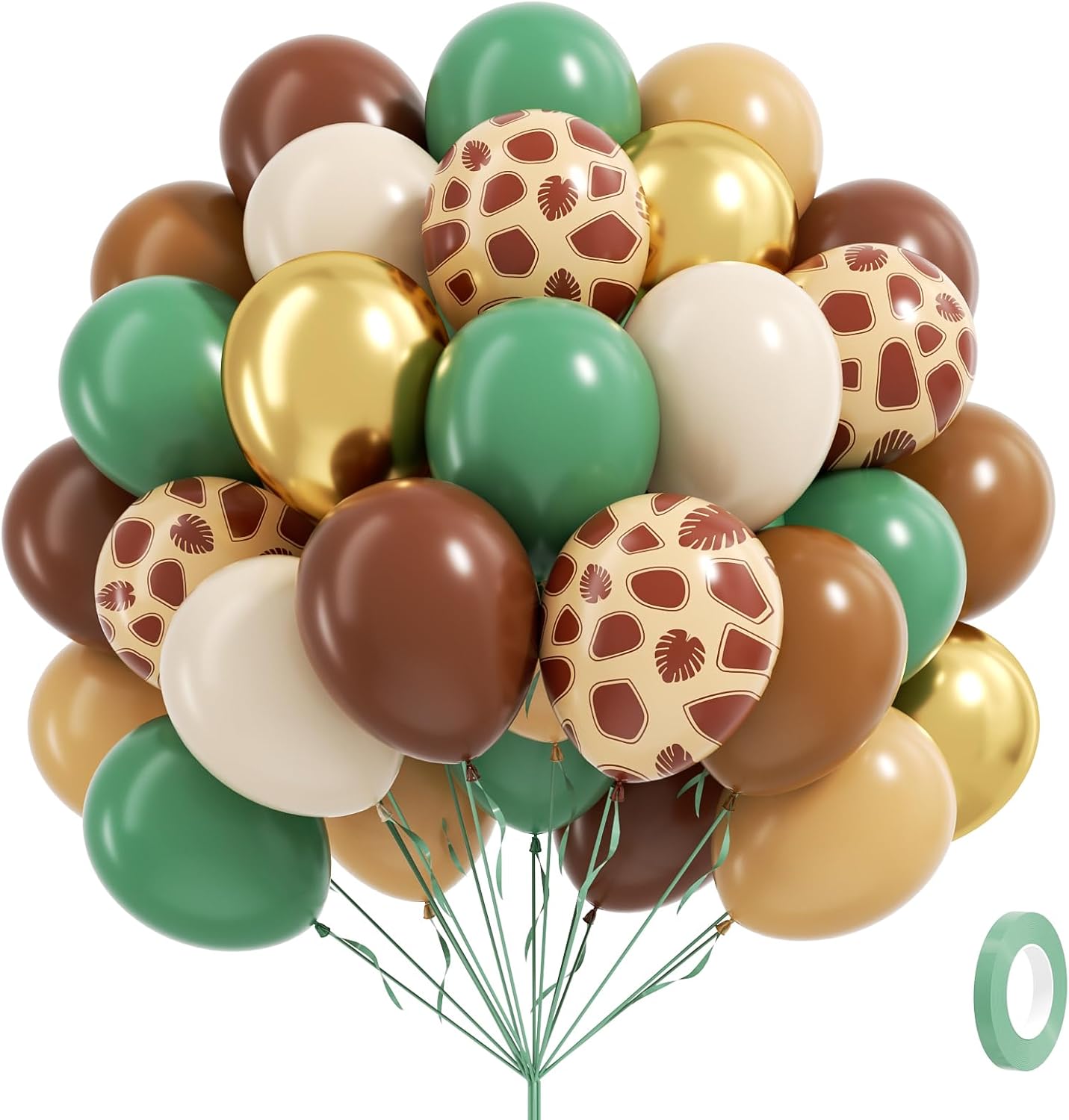 60pcs Safari Balloons, Sage Green Coffee Brown Light Brown Nude Sand White Metallic Gold Balloons for Woodland Jungle Theme Brithday Baby Shower Decorations