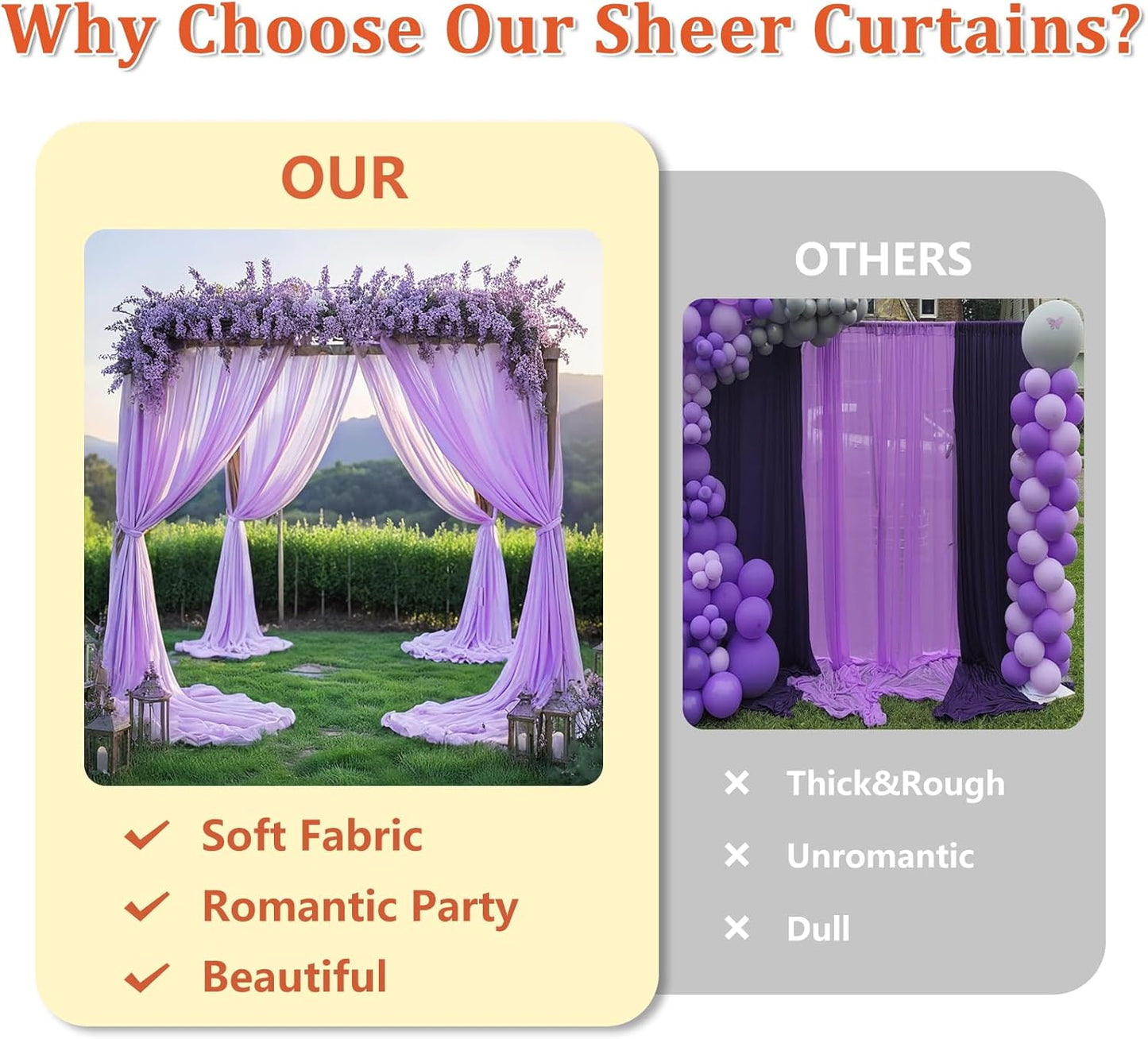 DUOBAO Chiffon Backdrop Curtain-2 Panels 29"x108" Wedding Drapes Lavender Sheer Beach Curtains for Living Room Voile Window Curtain Photography Background (29''x108''x2pcs, Lavender)