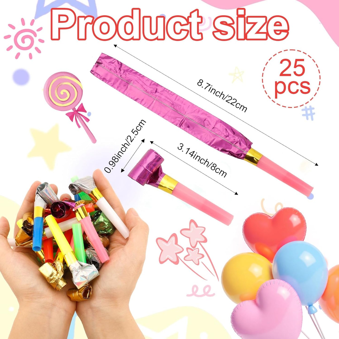 Party Blowers, 25 PCS Party Blowers for Kids, Party Blowouts, Party Noise Makers Horns, Birthday Blowers Noisemakers Blow Horns Party Whistles Favors for Birthday Christmas New Years Events