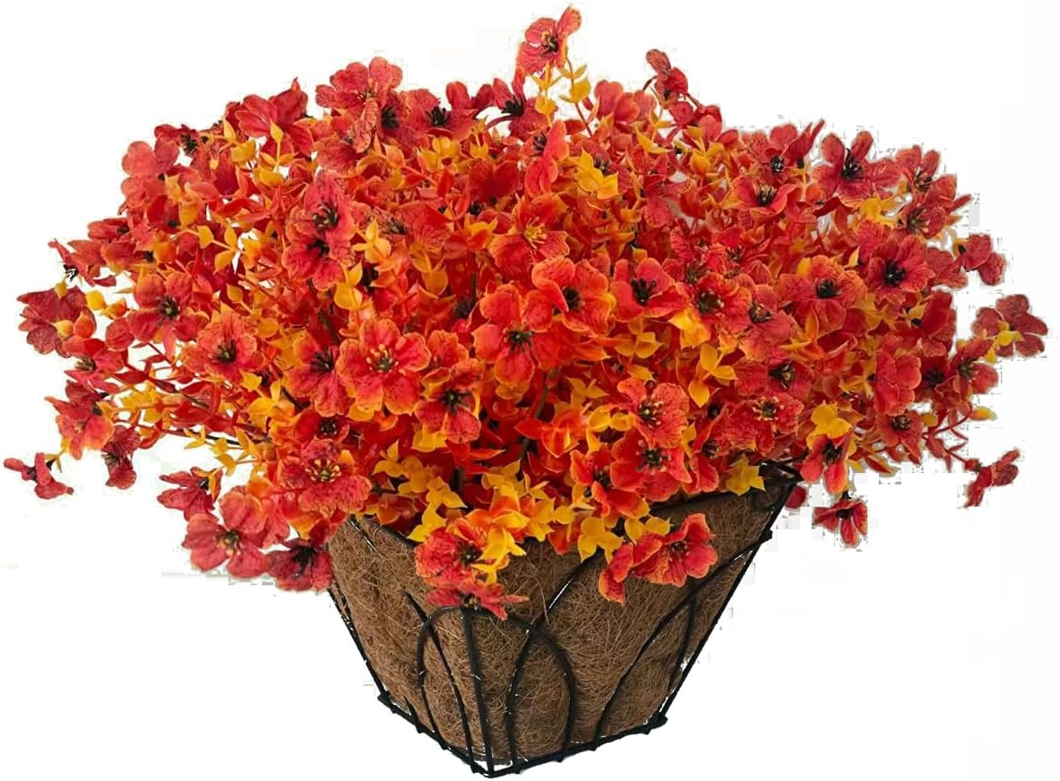 Faux Flower Daisy with Eucalyptus Leaves Fake Plants Greenery Boxwood Outdoor Indoor Garden Home Decoration Porch Patio (F-Orange)