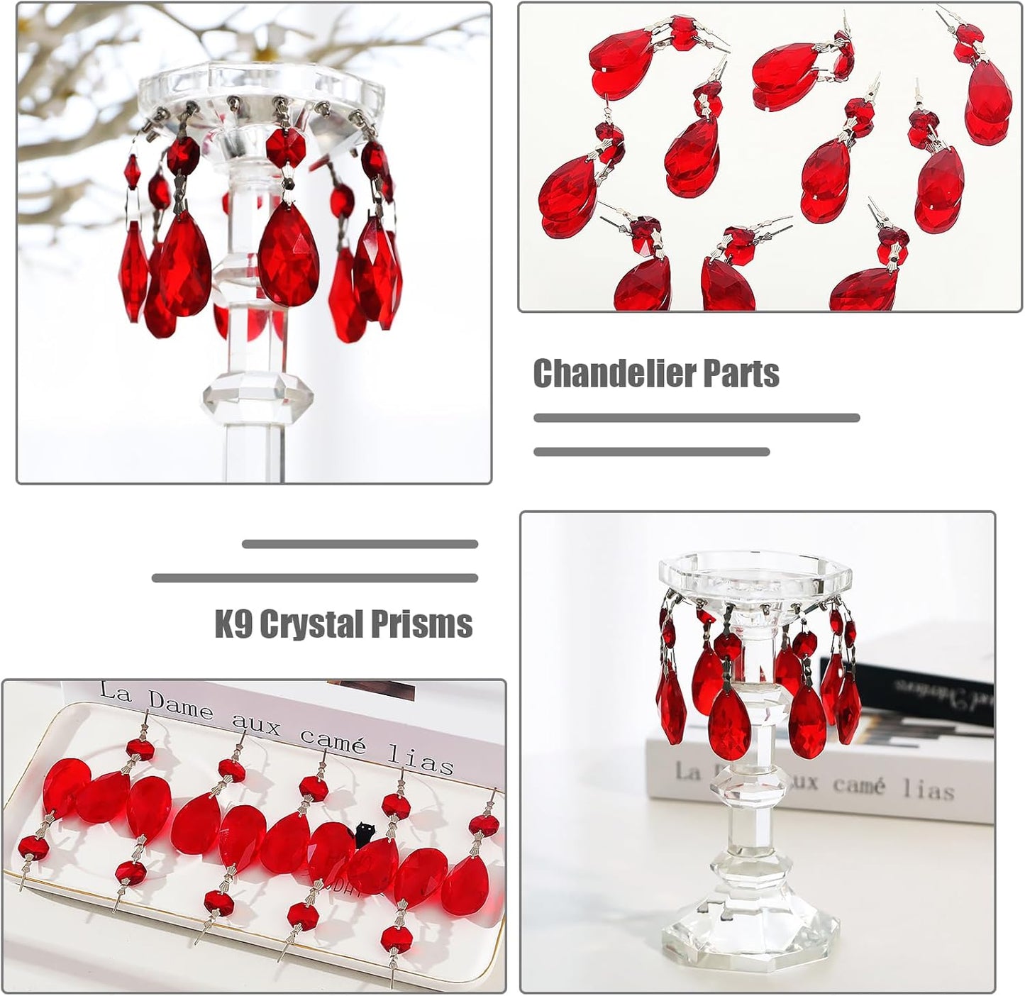 10pcs Crystal Prisms Chandelier Red Ornament Pendants Rainbow Maker 38mm Drop Prism Hanging Prisms for Wedding Party Chrismtmas Decoration DIY Jewelry