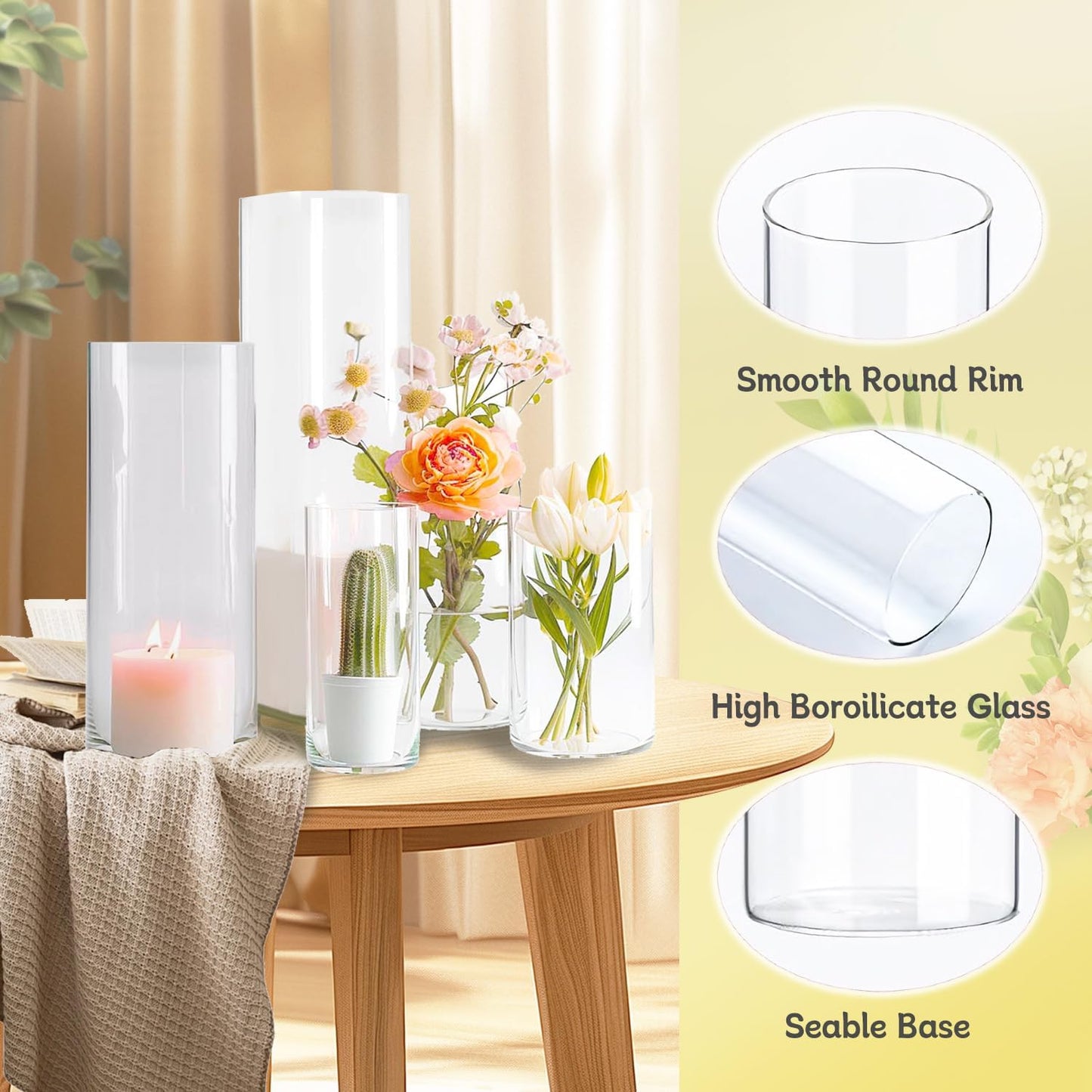 42pcs Glass Vase Cylinder Vases for Centerpieces 7 Vases of Different Sizes Small Flower Glass Clear Vases Home Decor Centerpiece Table Flower Vase Decorations for Wedding Decoration＆Holiday