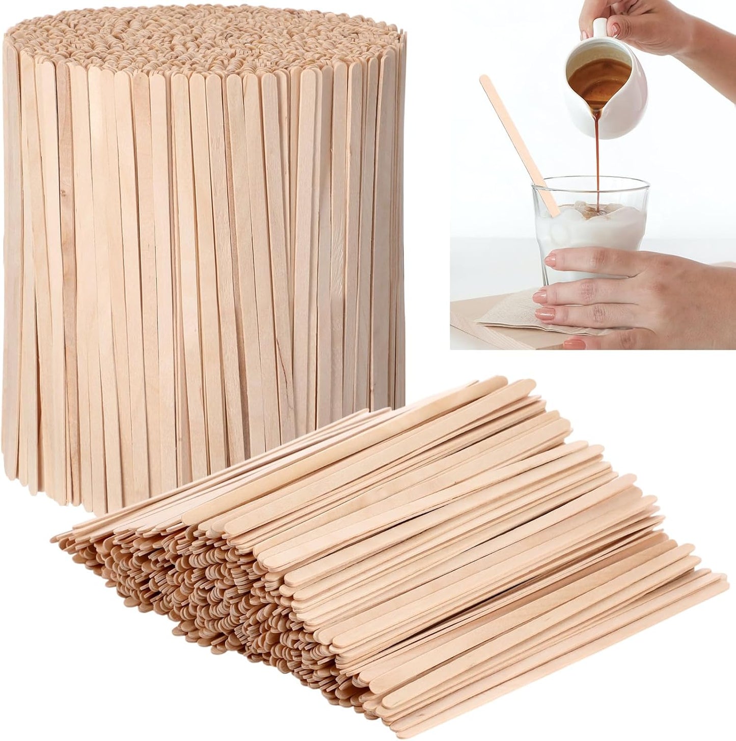 Meanplan 5000 Pcs Wooden Coffee Stirrers Disposable Stir Sticks Birch Wood Coffee Stirring Sticks Bar Long Cocktail Drink Stirrers with Round Ends for Hot Chocolate Tea Beverages (7 Inch)