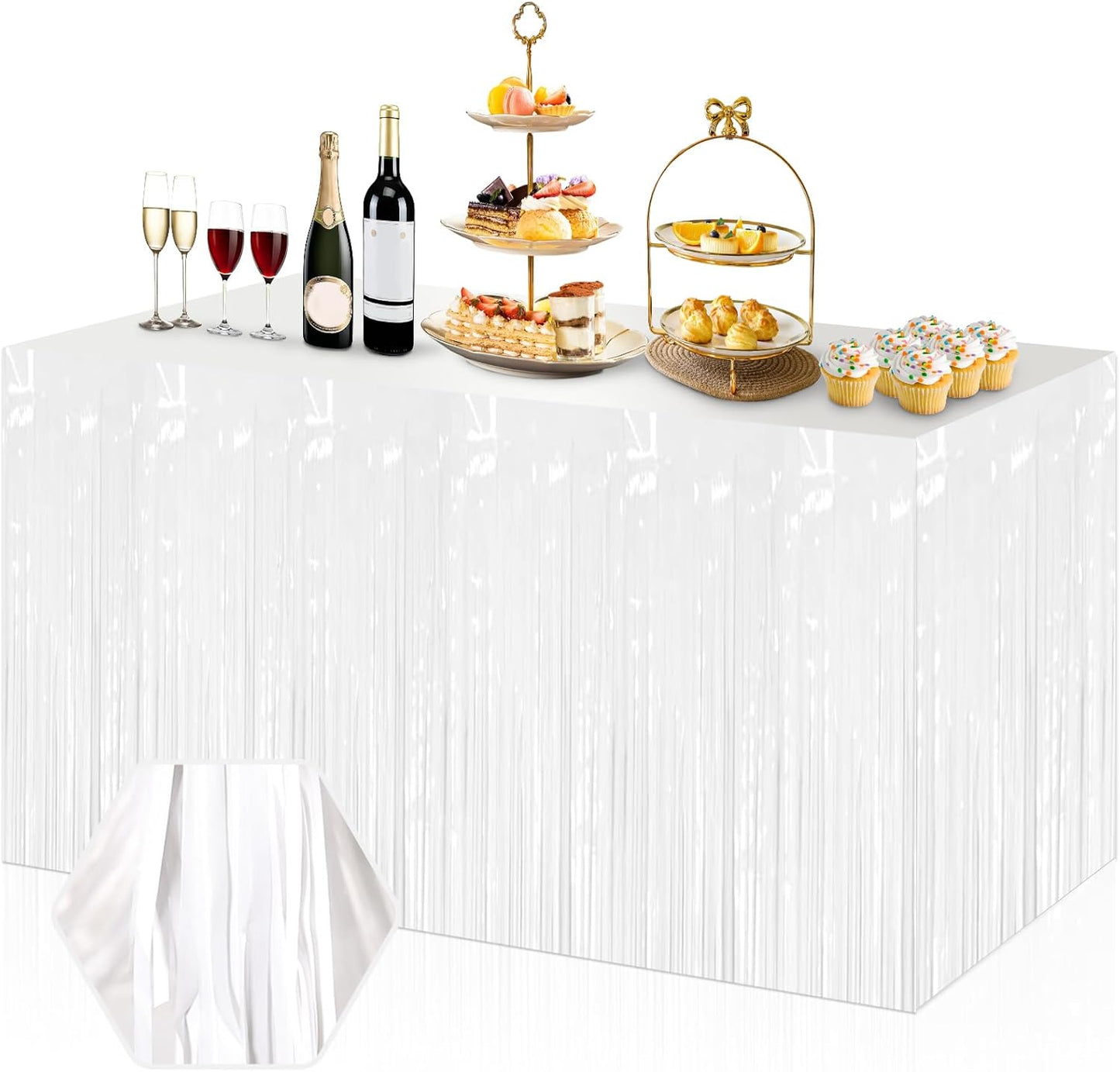 3 Pack 29x108 Inch Macaron White Foil Fringe Table Skirts Metallic Banner for Tinsel Streamer Garland Backdrop for Parade Floats Wedding Thanksgiving Birthday Christmas Halloween Party Decoration