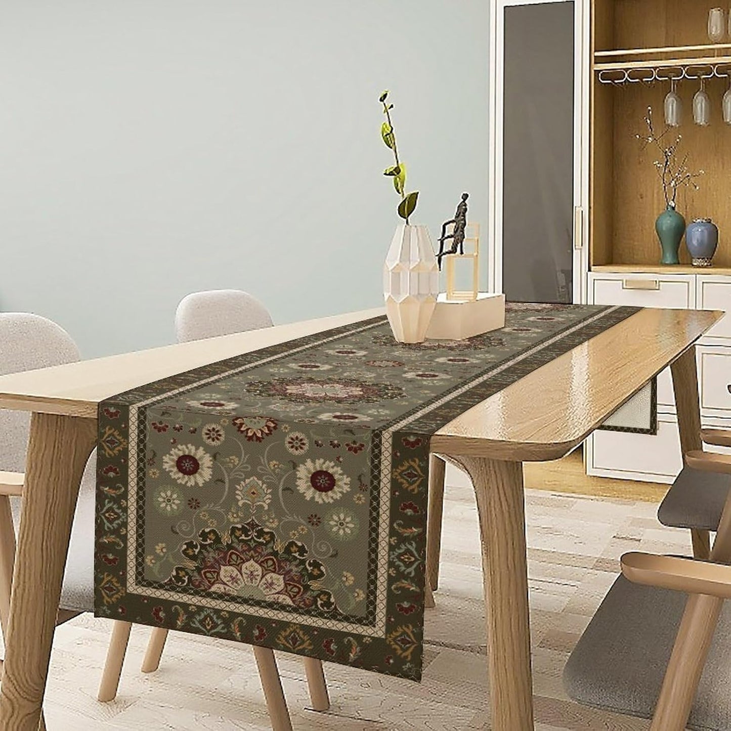 Vintage Paisley Floral Table Runner, Brown Boho Rustic Farmhouse Flower Pattern for Home Kitchen Table Decor Dining Coffee Room Party Decor 13x60in