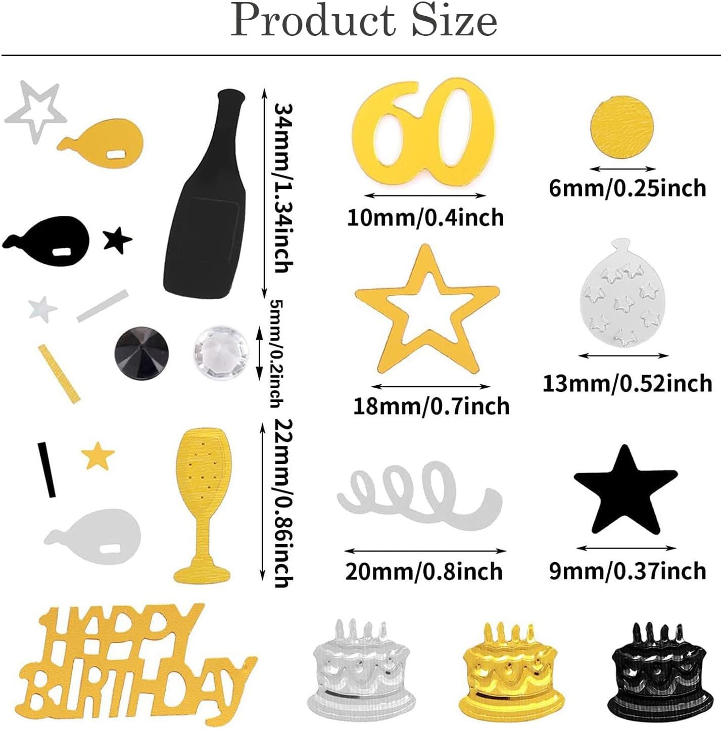 60th Birthday Confetti 50 Confetti Party for Table Metallic Foil Table Scatter Decoration Birthday Centerpieces for Party DIY Arts Crafting Supplies, Gold Black and Silver