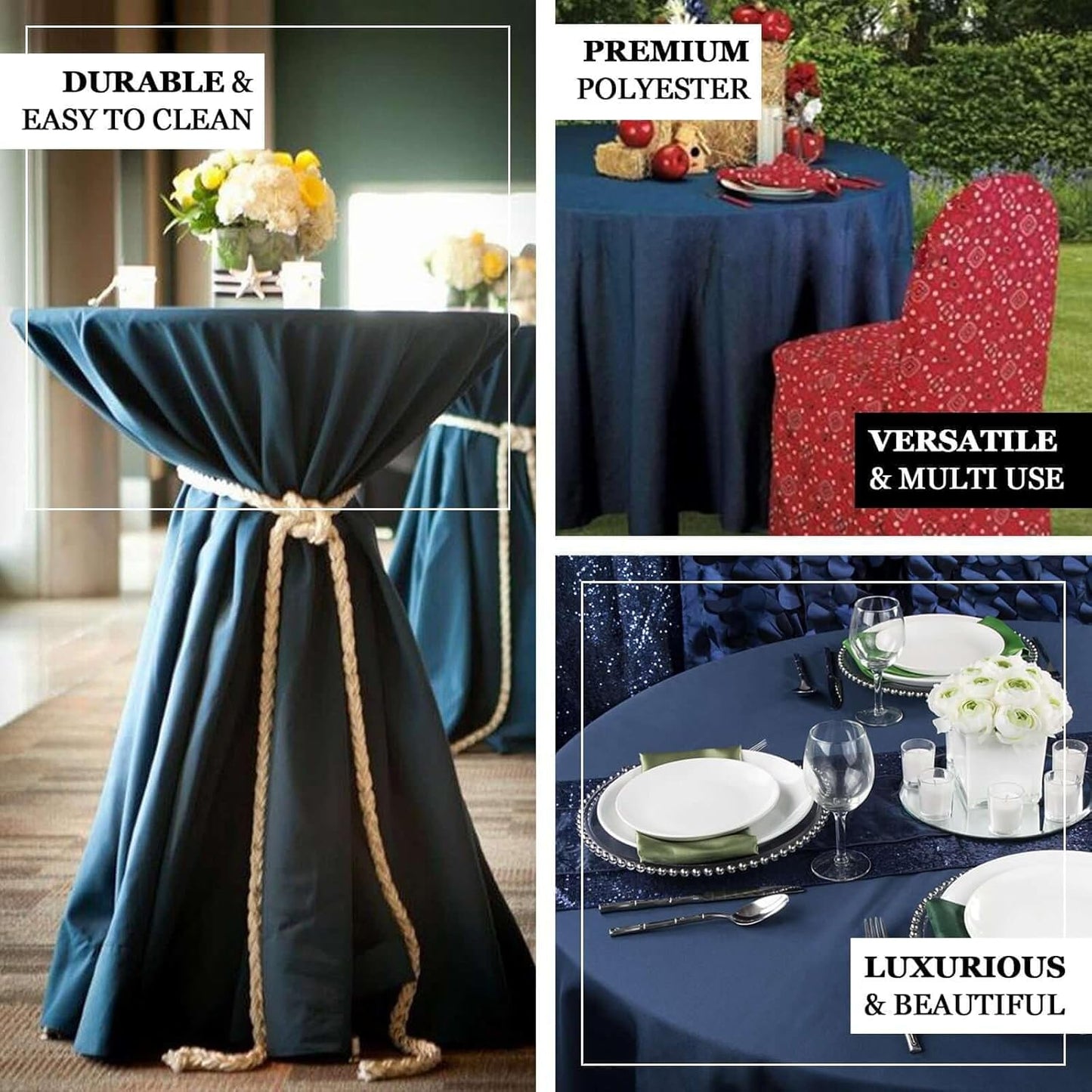 Efavormart 120" Dark Blue Faux Denim Polyester Round Tablecloth for Wedding Party Banquet Restaurant