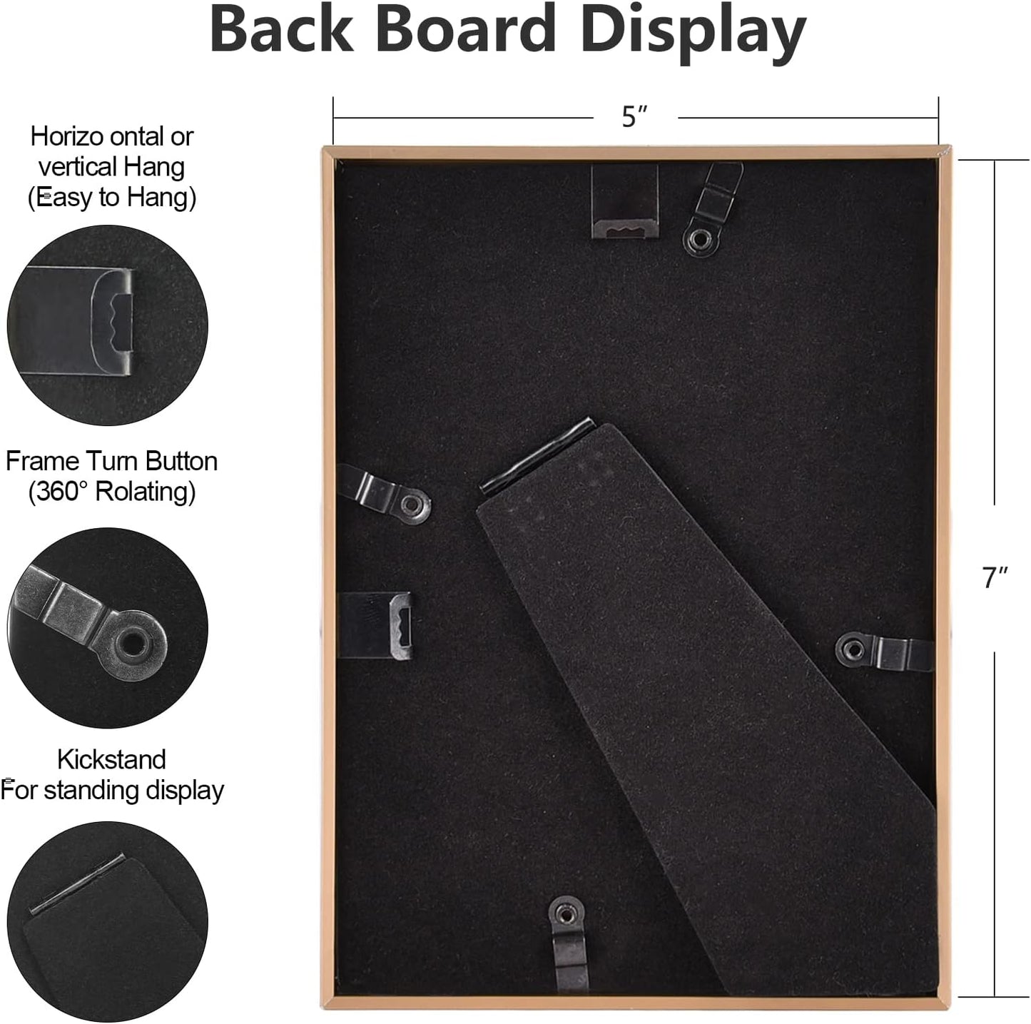 5x7 Picture Frame Set of 2, Gold - Brushed Brass Modern Simple Thin Aluminum Metal Photo Frame with HD Real Glass, Display for Tabletop and Wall Collage, 2 Pack