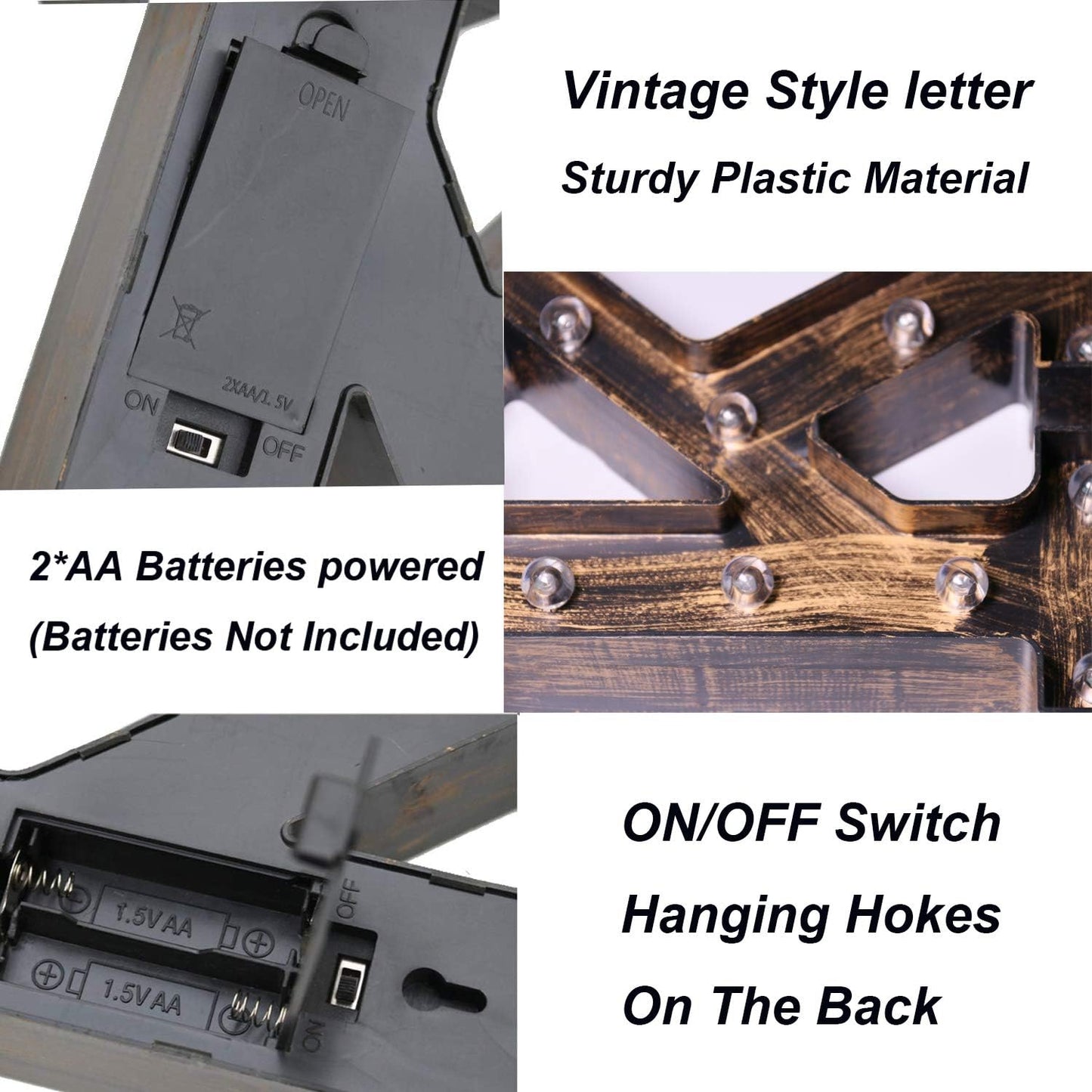 OYCBUZO Golden Black Led Marquee Letter - Industrial, Vintage Style Light Up Alphabet Letter Sign for Cafe Wedding Birthday Party Christmas Lamp Home Bar Initials Decor - T