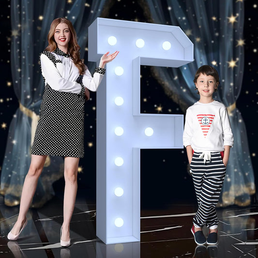 4FT Marquee Light Up Letters F – Cool White LED, Easy to Assemble Foam Board with Back Support, Large Marquee Light Up Letters for Birthday, Wedding, Party, Anniversary, Baby Shower Decor