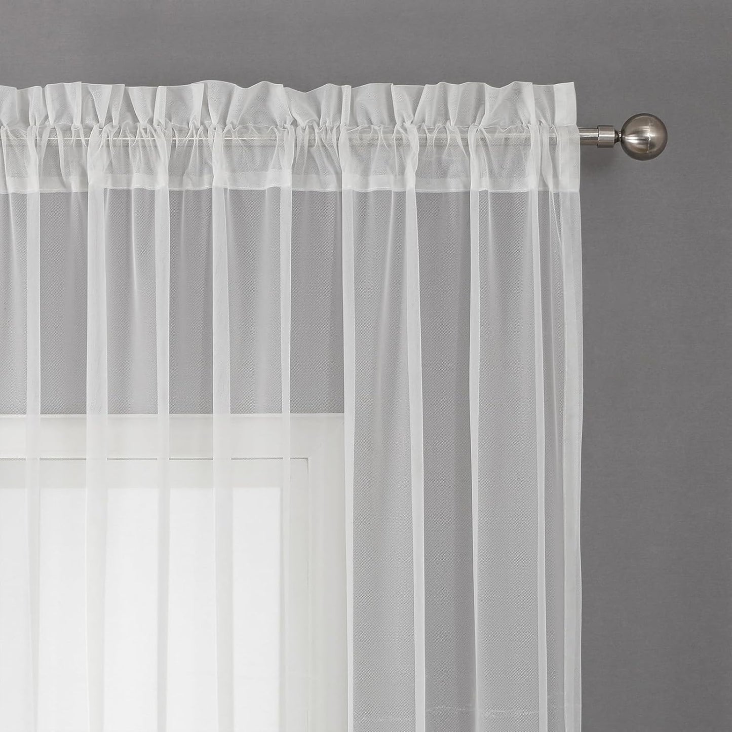 VISIONTEX White Sheer Voile Curtains, Decorative White Embossed European Rod Pocket Window Drapes for Home Kitchen, Living Room and Bedroom 54 x 72 Inch, Set of 2 Curtain Panels