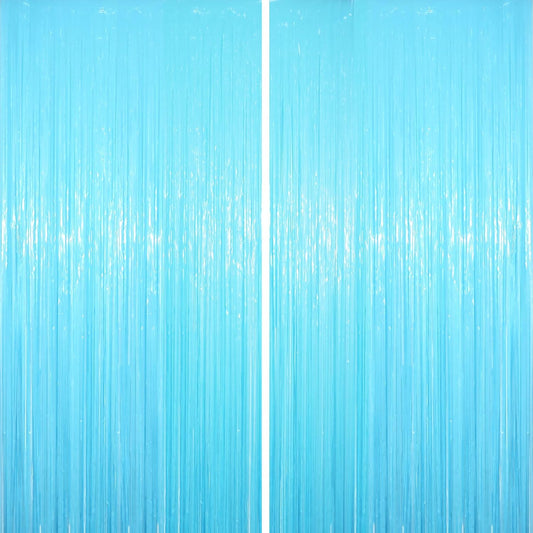 2 Pack Pastel Blue Tinsel Foil Fringe Curtains, Blue Party Decorations, Metallic Tinsel Party Streamers Backdrop for Birthday Baby Shower Gender Reveal Wedding Party Decorations