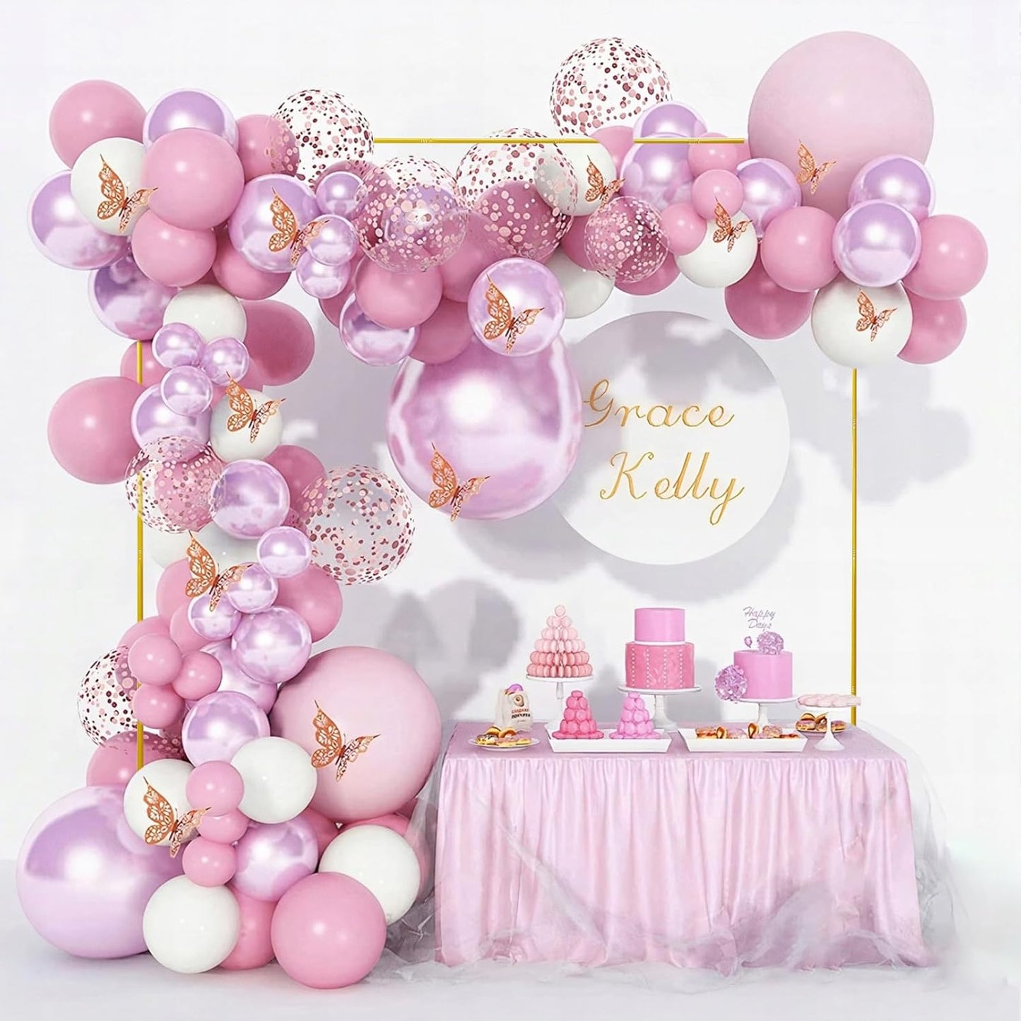 Wedding Arch Backdrop Stand 6.6x6.6 FT Gold Square Balloon Arch Frame for Wedding, Birthday Party, Baby Shower Ceremony Decoration