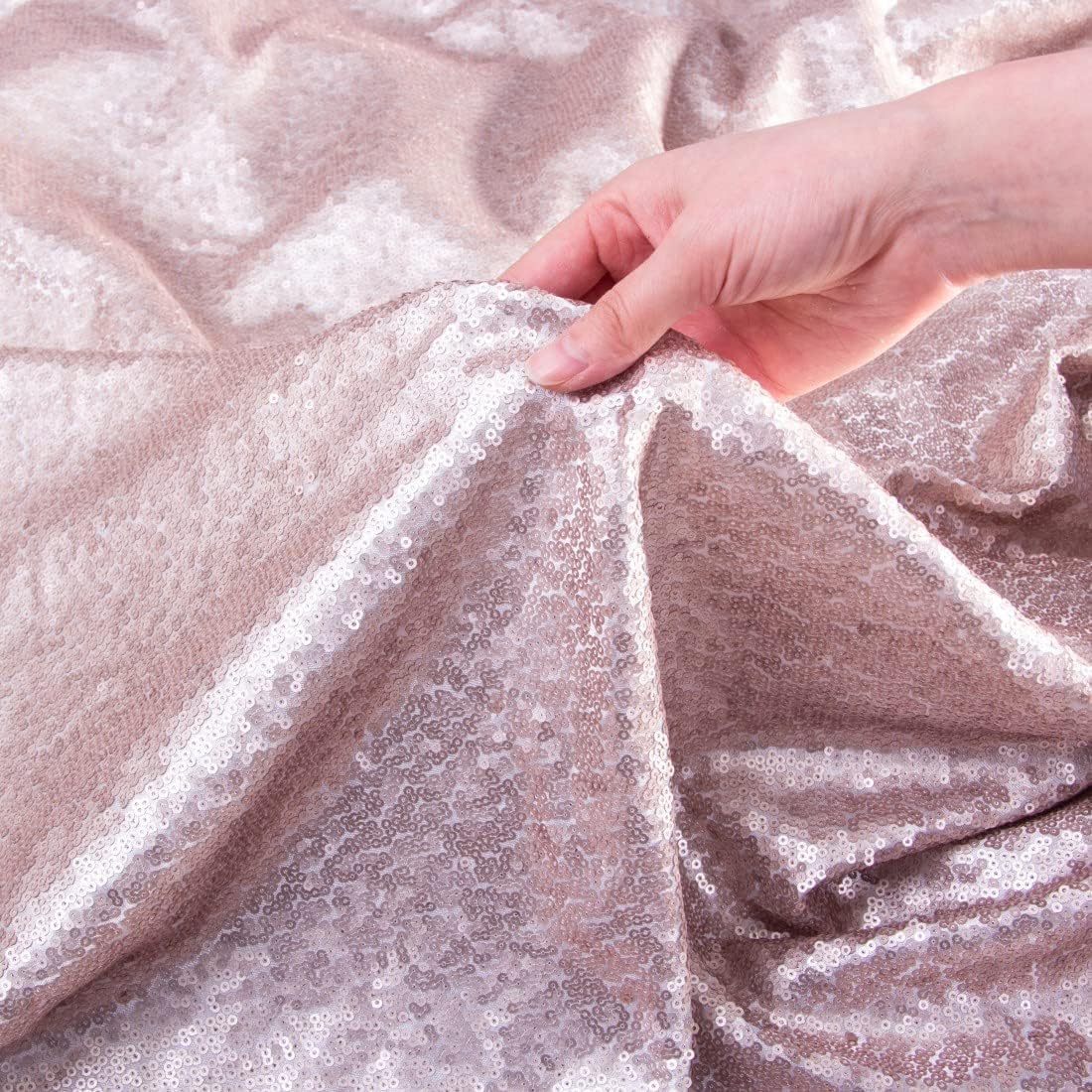 Poise3EHome 8Ft x 8Ft Champagne Sequin Backdrop, Glitter Thick Satin Sequin Background Drapes, Sequence Xmas Thanksgiving Backdrop for Wedding Party Holiday Festival Decor