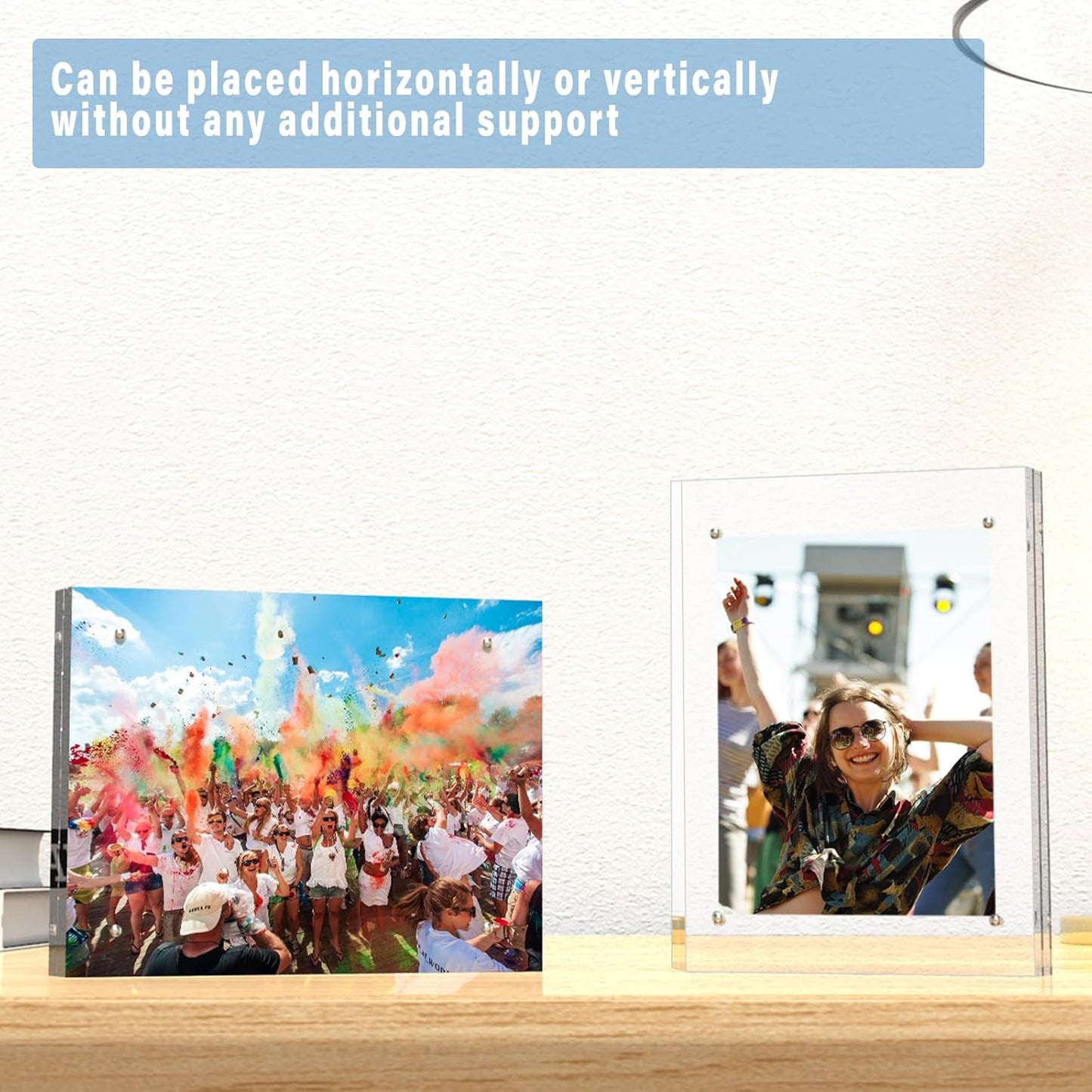 HELPLEX 5 Pack 6x8 Acrylic Picture Frames, 20mm Thicker Frameless Clear Double Sided Magnetic Frame, Free Standing Desktop Display Stand