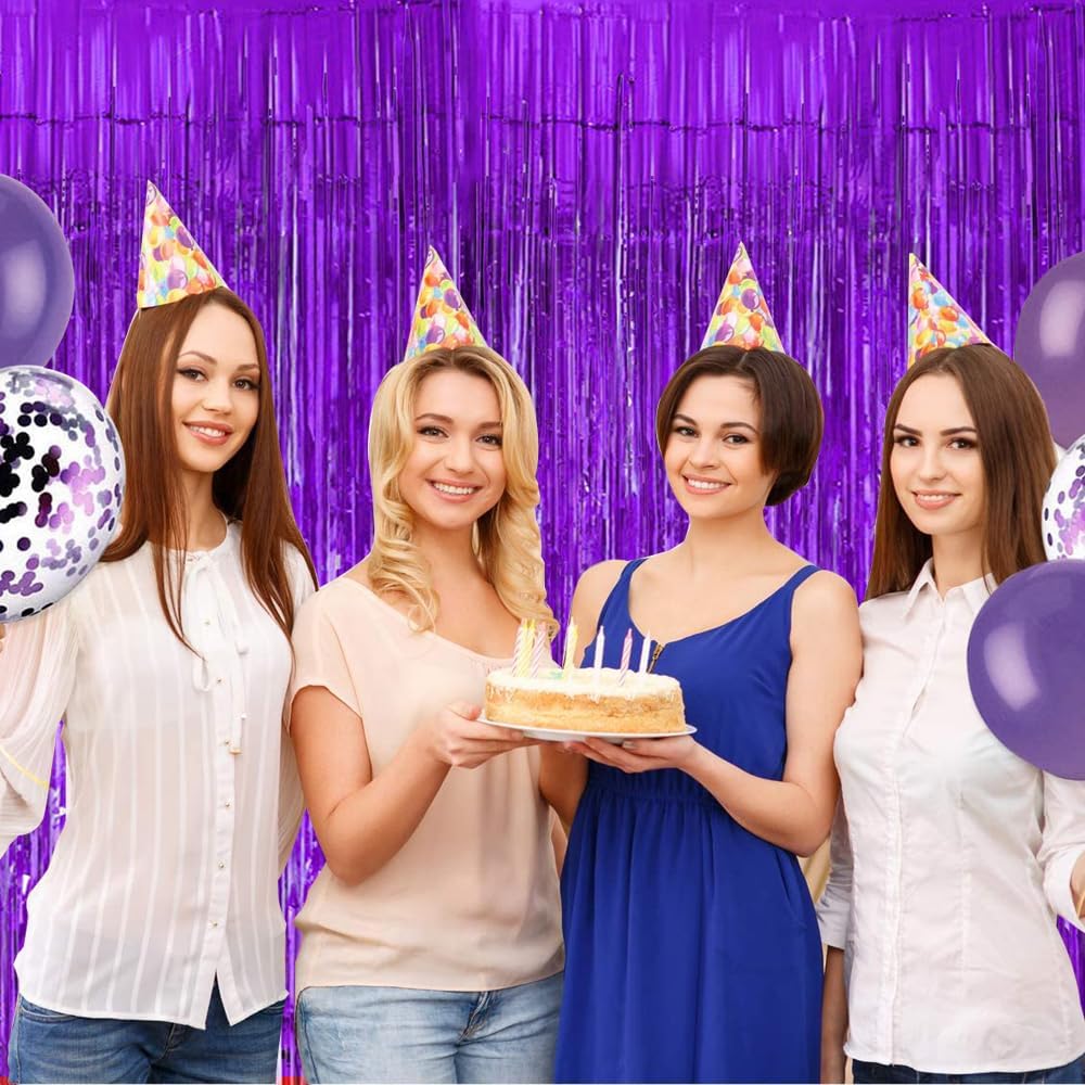 BEISHIDA 4 Pcs Purple Door Streamers Tinsel Curtain Party Streamers Backdrop Fringe Foil Wall Background for Birthday Halloween Wedding Party Decoration(3.28 ft x 6.56 ft)