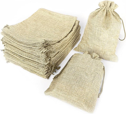 LYSXP 50PCS Burlap Bags with Drawstring，5x7 Inch Cream color Drawstring Gift Bag Jewelry Pouches for Wedding Party Favors, DIY Craft