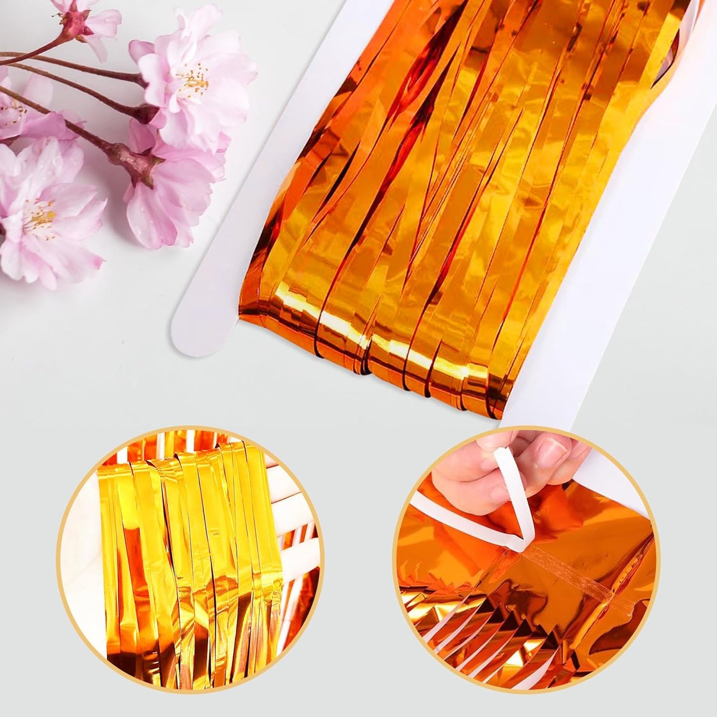 10 Pack Orange Backdrop Curtain 3.2ft x 8.2ft Metallic Tinsel Foil Fringe Curtains Photo Booth Background for Birthday Party Decoration Baby Shower Engagement Wedding Christmas Decoration (Orange)