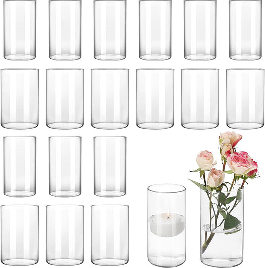 CEWOR 20pcs Flower Vases for Centerpieces, 6 Inch Glass Cylinder Vase Clear Vases Candle Holder for Floating Candles Home Table Decor Wedding Party, 2 Diameters