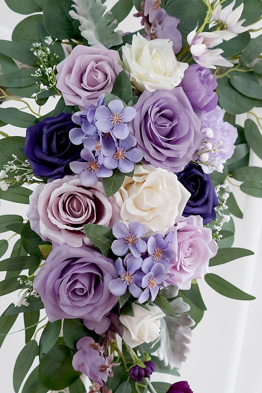 Lilac Artificial Wedding Arch Flowers Kit (Pack of 3) with 26Ft White Shiny Arch Draping Fabric for DIY Wedding Party Ceremony Reception Backdrop Floral Decoration