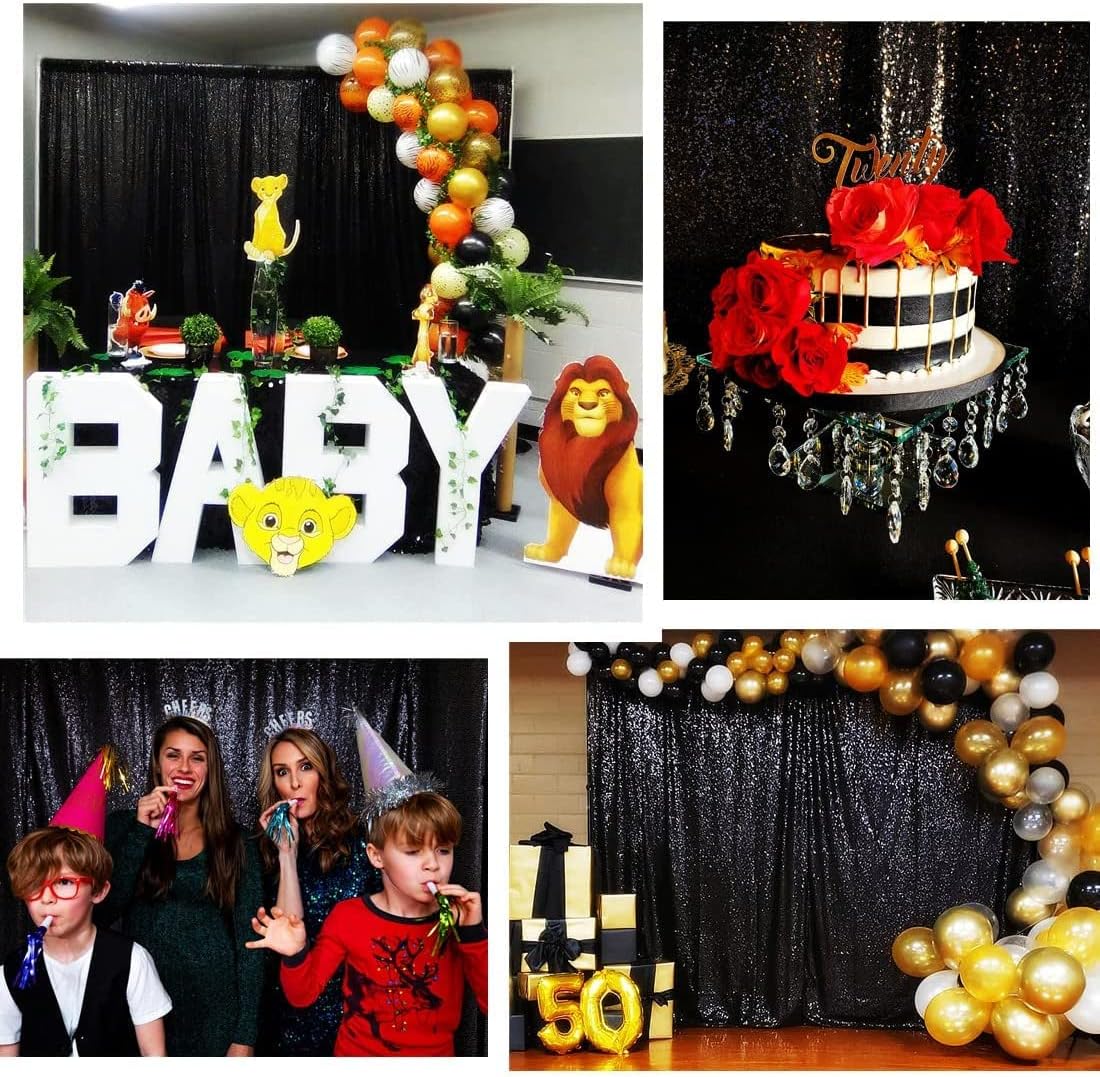 Poise3EHome Black Sequin Backdrop,8FT x 10FT Sequin Photography Backdrop Curtain for Party Decoration
