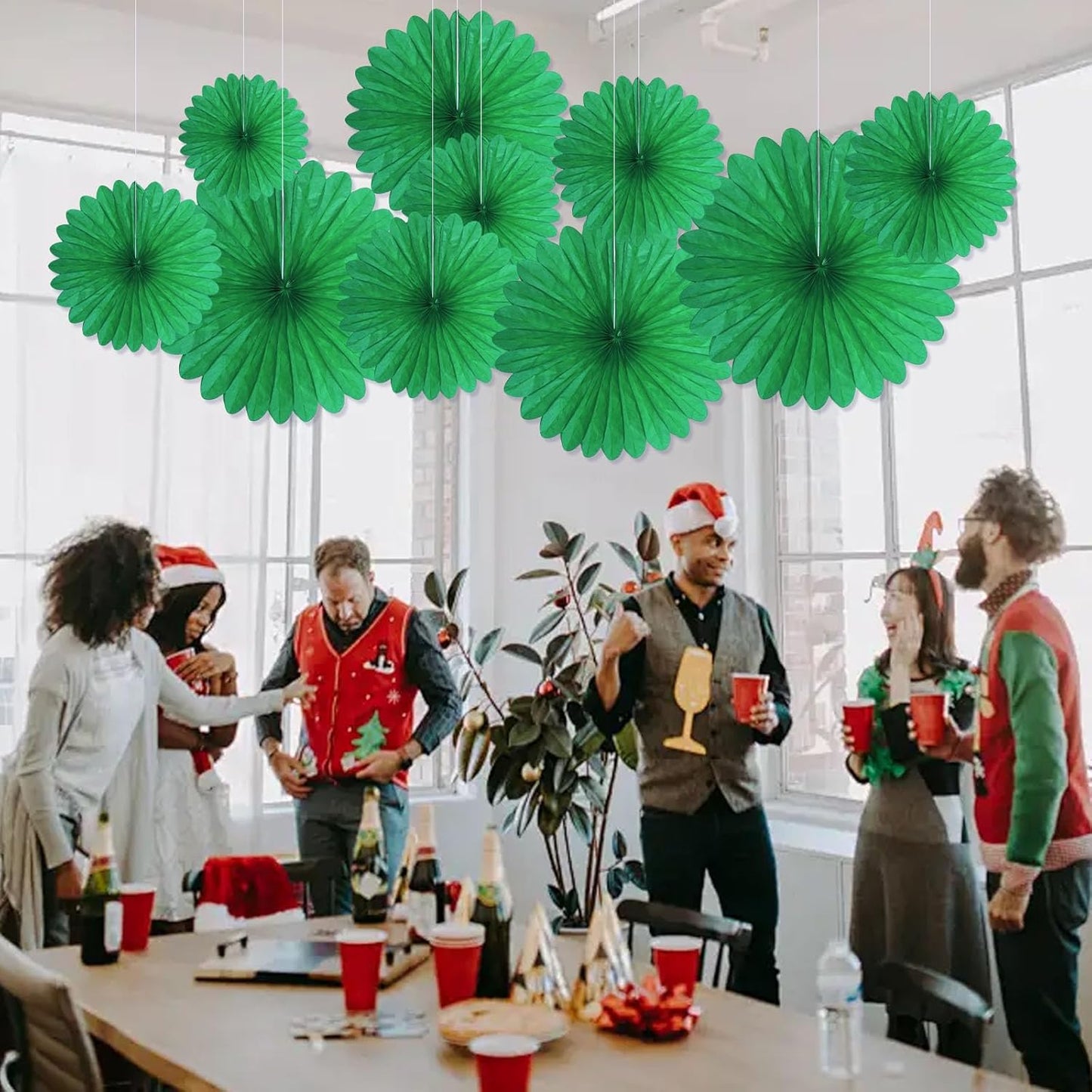 20 Pcs Green Hanging Paper Fan, Hanging Honeycomb Round Paper Fans for Weddings, Birthdays, Christmas, Baby Showers, Classroom, Events Ceiling Party Supplies Decorations