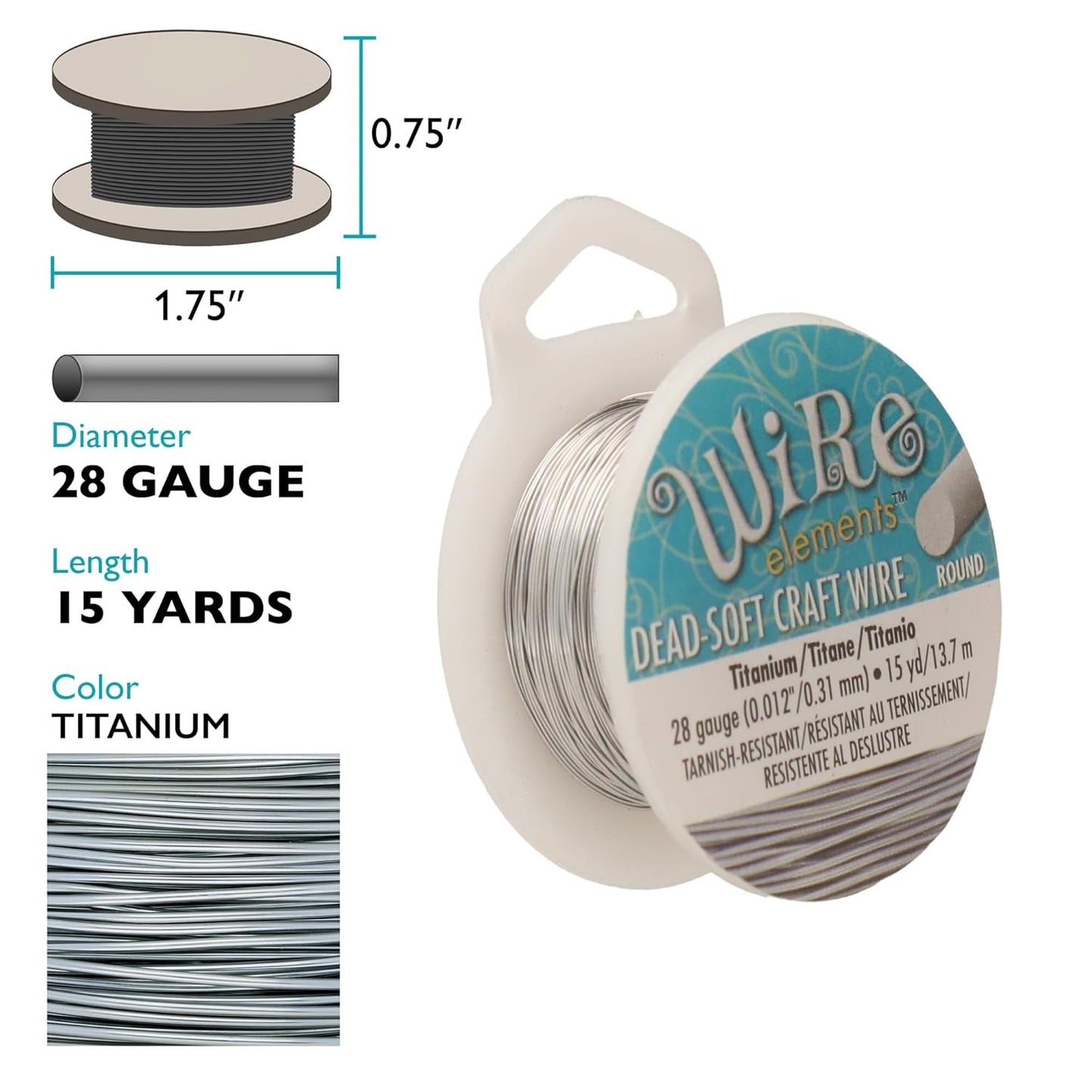 The Beadsmith Wire Elements Craft Wire – Tarnish Resistant, Soft Temper, Round, Titanium Color – 0.32mm, 28 Gauge, 15 Yard Spools – Jewelry Making, Wire Wrapping, & Other DIY Crafts