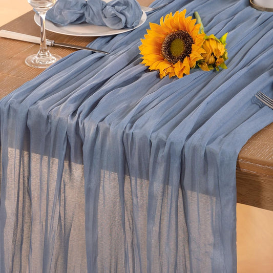 Dusty Blue Cheesecloth Table Runner Fall Table Runner Boho Gauze 120 Inches Blue Cheese Cloth Fall Table Decorations for Thanksgiving Marine Weddings Bridal Baby Shower Birthday Party