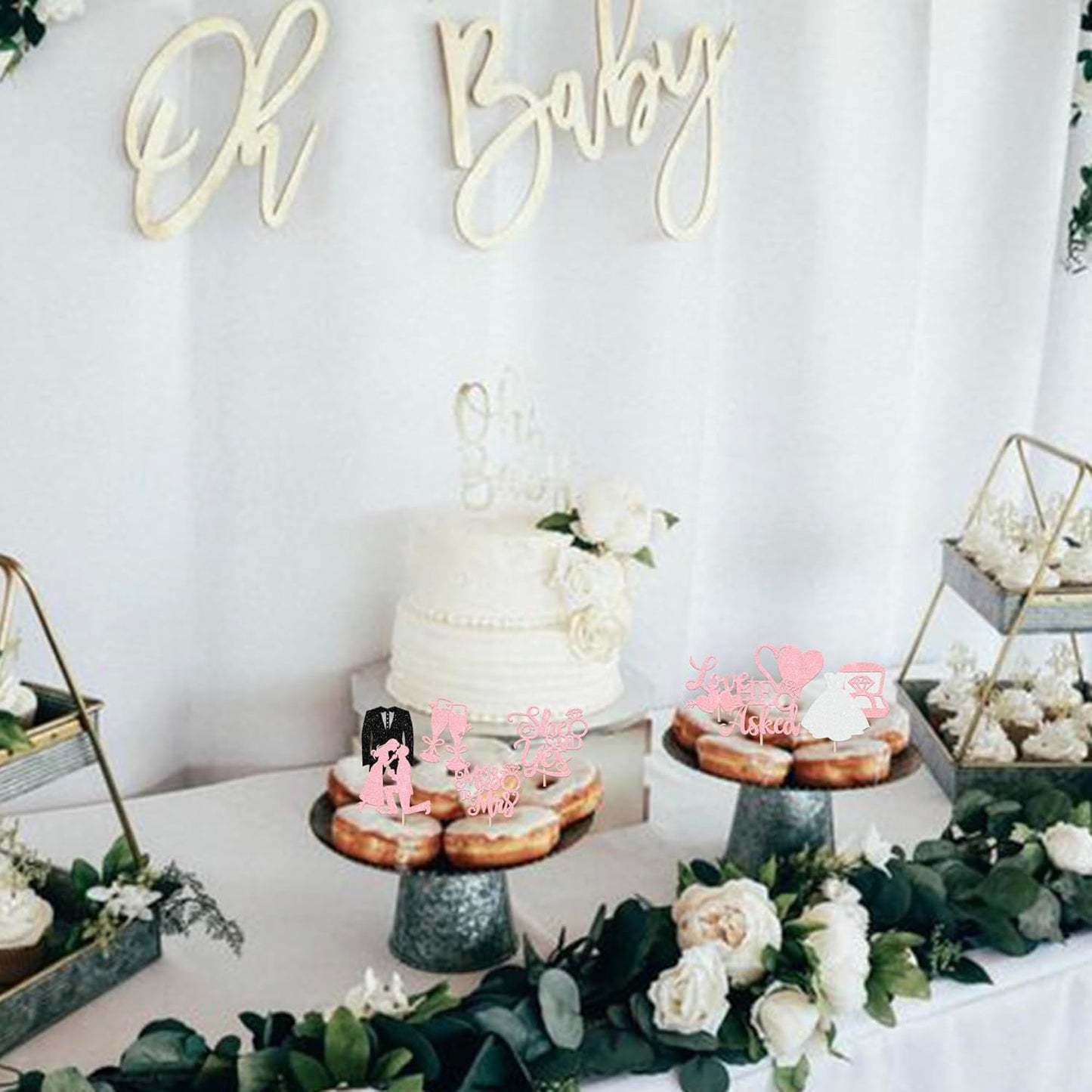 30 Pack Bride to be Cupcake Toppers Glitter Diamond Ring Love I Do Cupcake Picks Miss to Mrs He Asked She Said Yes Bridal Shower Wedding Engagement Bachelorette Cake Decorations Party Pink