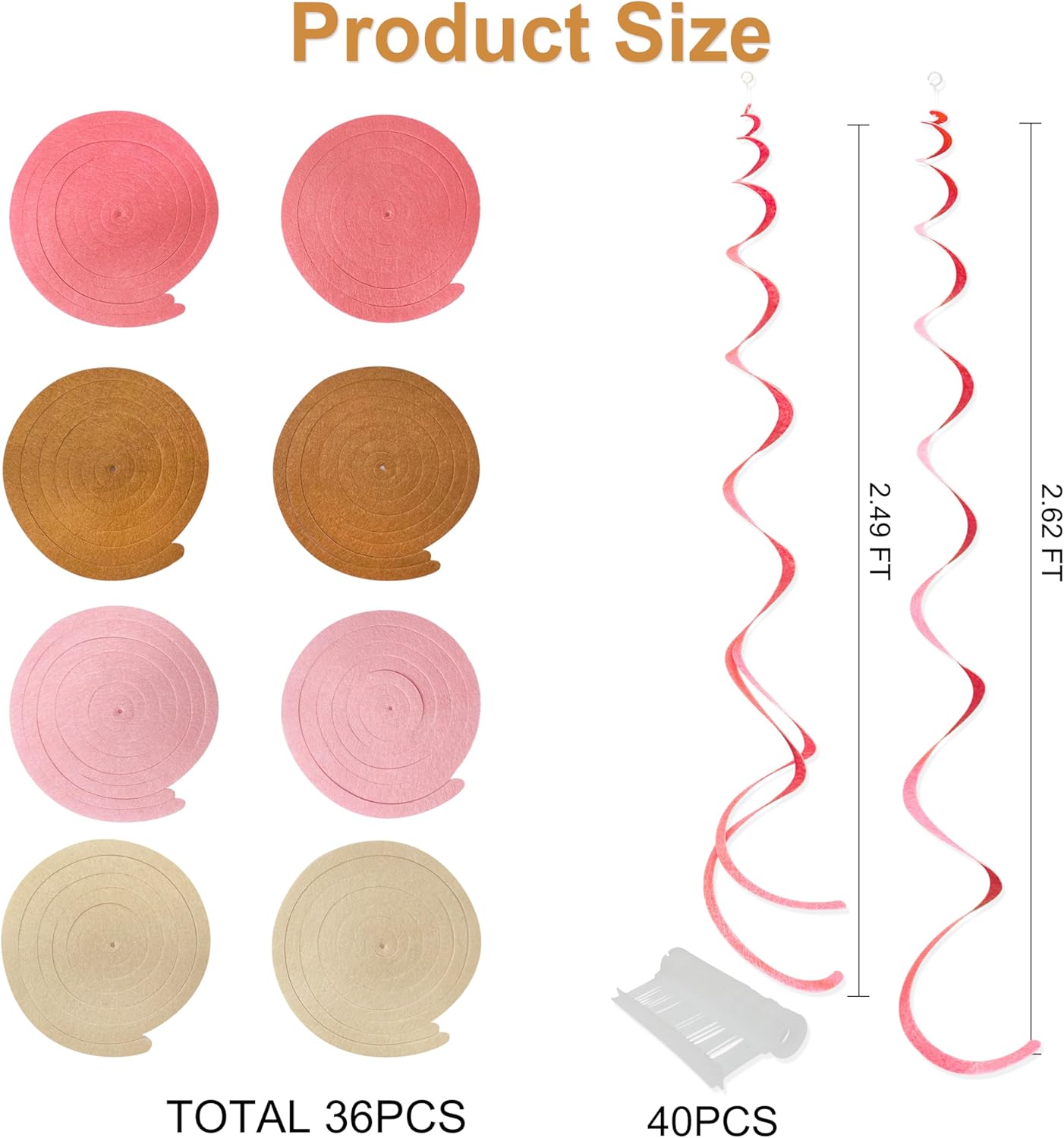 36 Pcs Boho Hanging Swirl Decorations Brown Blush Pink Felt Swirl Streamer Spiral Ceiling Garland for Birthday Engagement Baby Shower Bachelorette Wedding Bridal Shower Holiday Hen Party Supplies