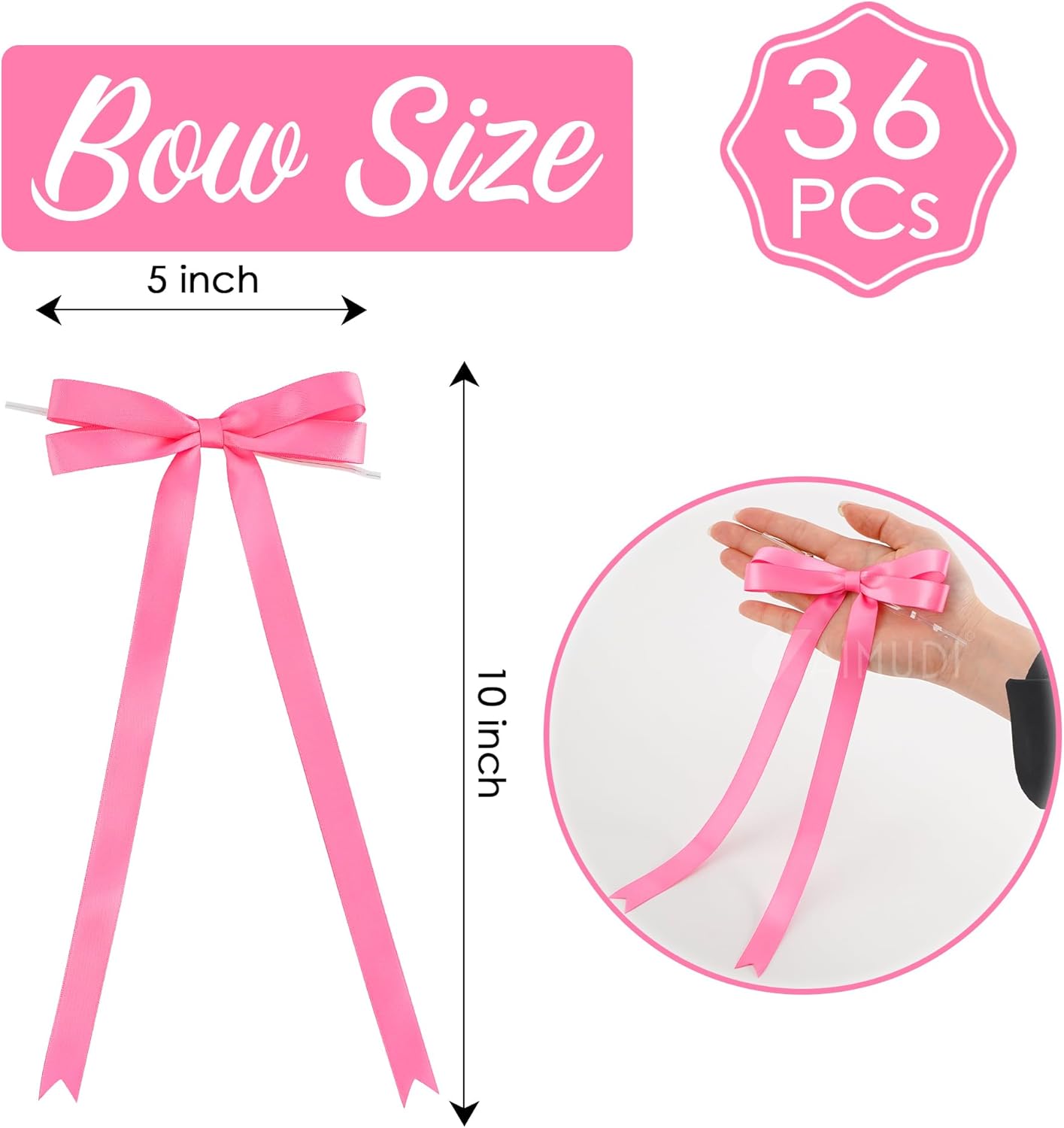 AIMUDI Hot Pink Bows 5 × 10" Satin Bows for Gift Wrapping Twist Tie Bows Premade Ribbon Bows for Bouquets Invitations Baskets Crafts Wreaths Wedding Birthday Baby Shower Party Decorations, 36 PCs